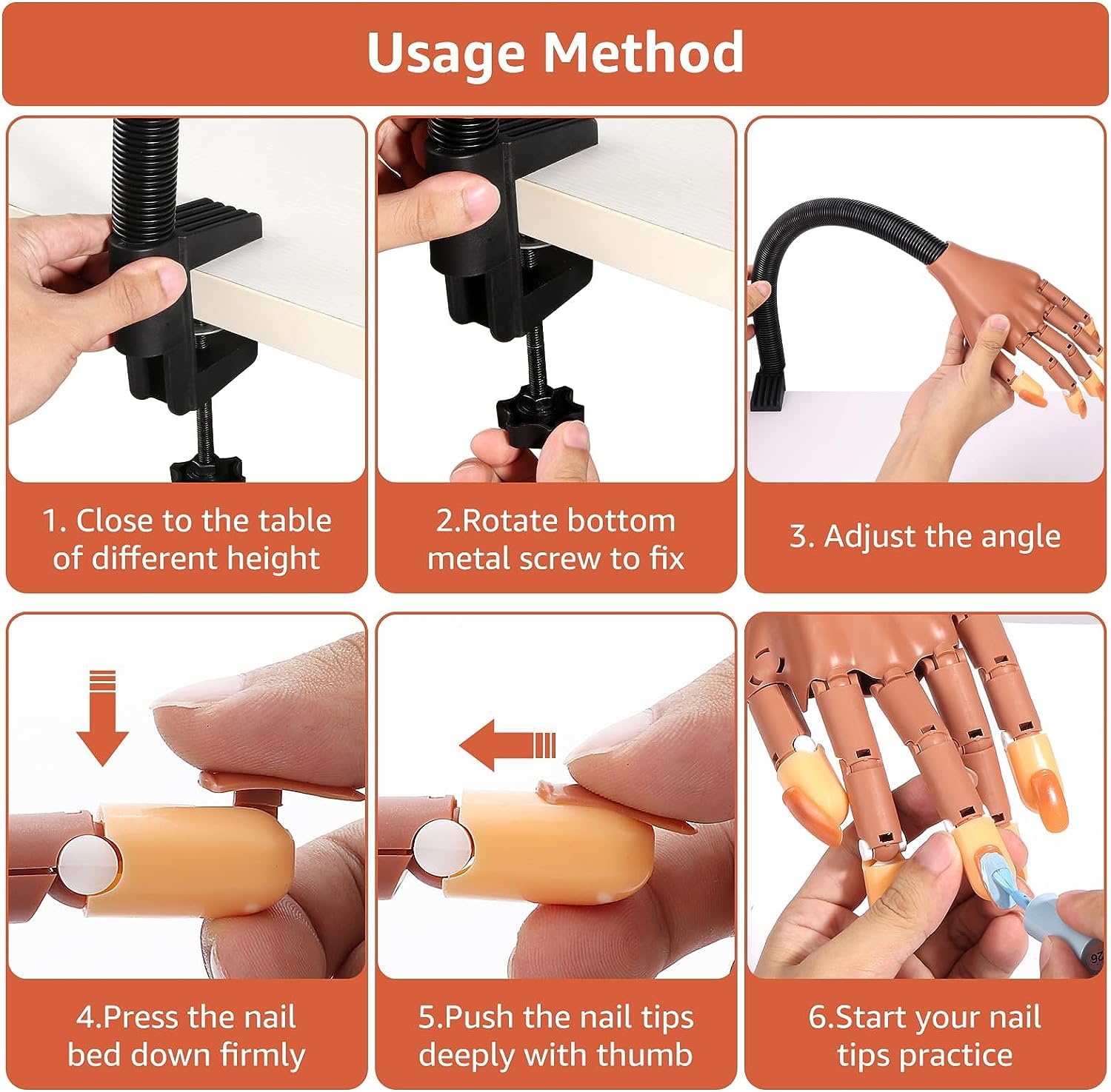 100 Pcs Flexible Practice Hand for Acrylic Nails - Professional Adjustable Nail Training Hand with False Finger Tips for DIY Manicure & Nail Art | Perfect for Salon Training, Home Practice & Nail Technician Beginners