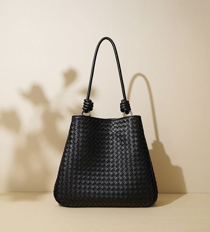 Knotted Strap Woven Tote Bag - Stylish Handmade Beach Bag for Women, Perfect for Shopping, Travel & Summer Outings