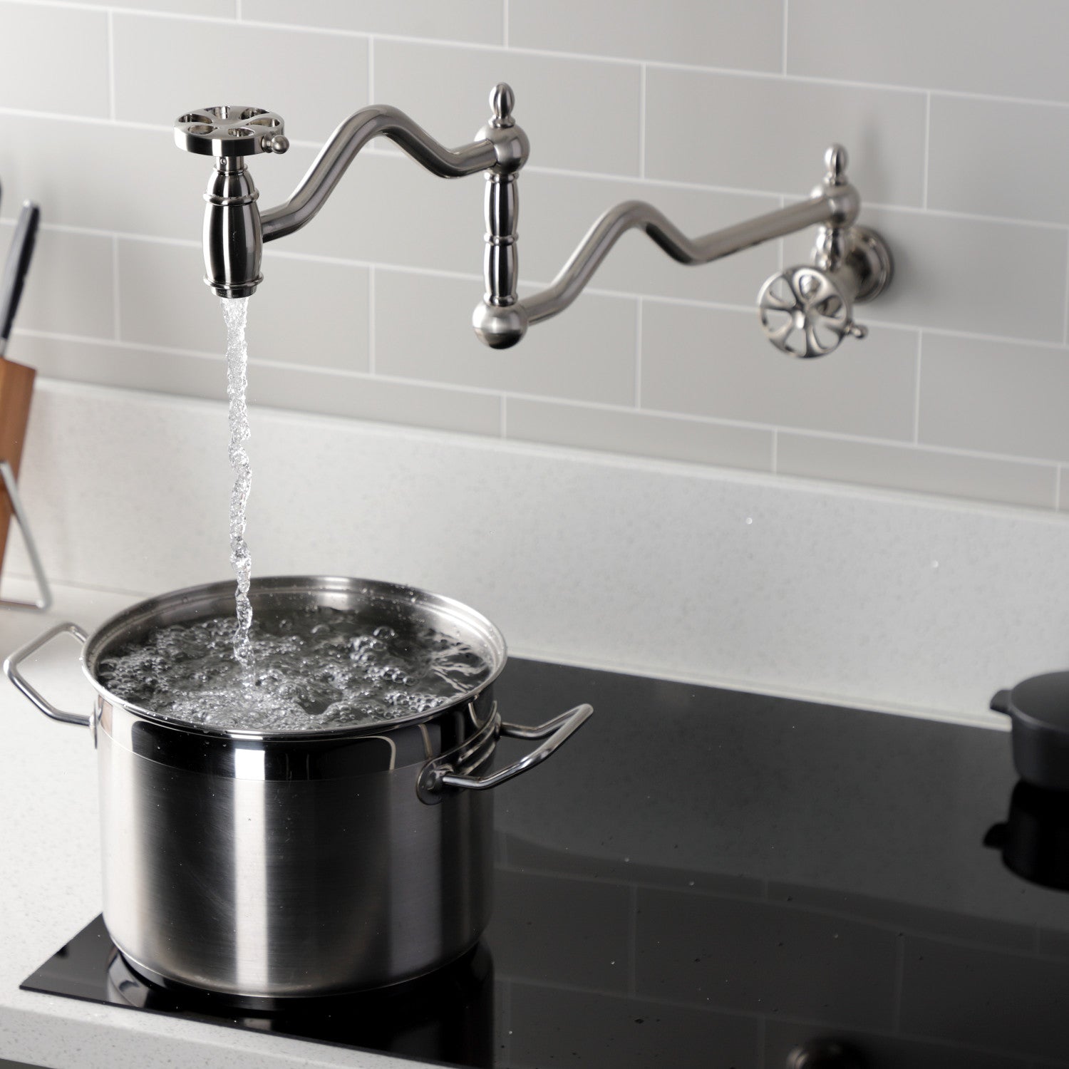 Belknap KS2108RX Brushed Nickel Two Handle Pot Filler Faucet - Ideal for Kitchen Sink, Stove & Cooking Area