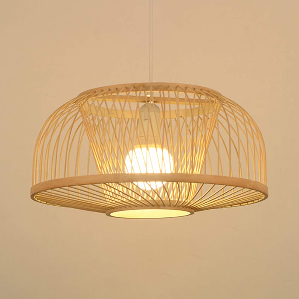 KWOKING Industrial Bamboo Pendant Light - Natural Woven Dome Chandelier with Beige Finish, 1-Light Farmhouse Hanging Fixture for Kitchen, Dining Room, and Rustic Home Decor