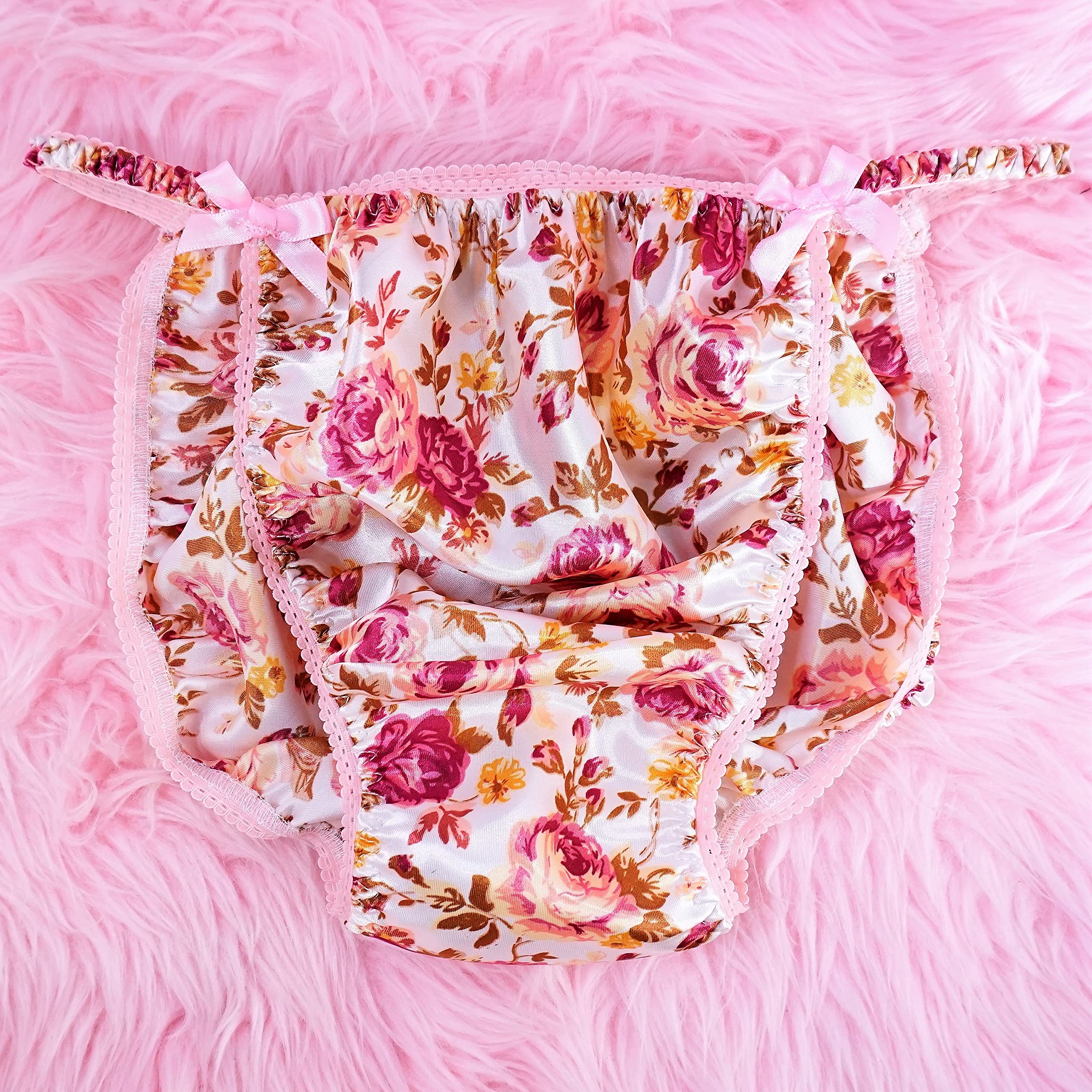 Ania's Poison Sissy Panties Floral Roses Satin String Bikini Shiny Men's Underwear S-2X (Large) - Perfect for Crossdressing, Cosplay, and Sensual Lingerie Wear