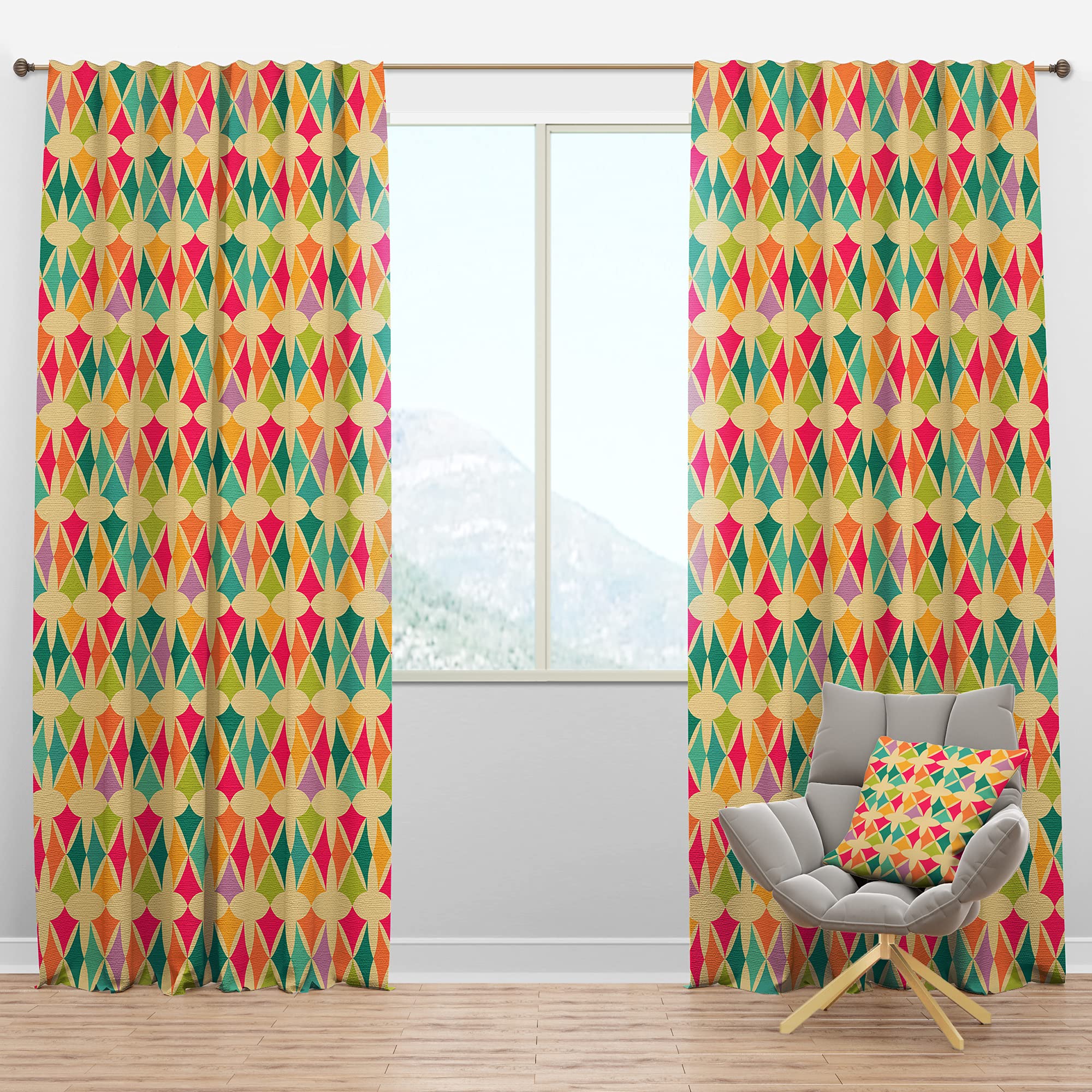Abstract Retro Geometric Blackout Curtains - Thermal Insulated Single Panel (52x90 inches) for Bedroom & Living Room - Noise Reducing & Light Blocking Drapes for Better Sleep & Home Decor