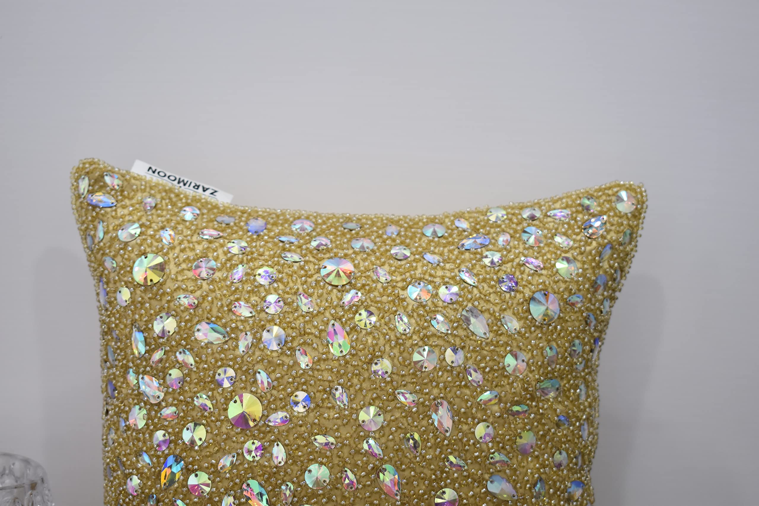Luxury Gold Handmade Beaded Pillow Cover - 26x26 Inch Embroidered Decorative Throw Pillow for Sofa & Bed - Modern Embellished Custom Home Decor for Living Room, Bedroom & Nursery