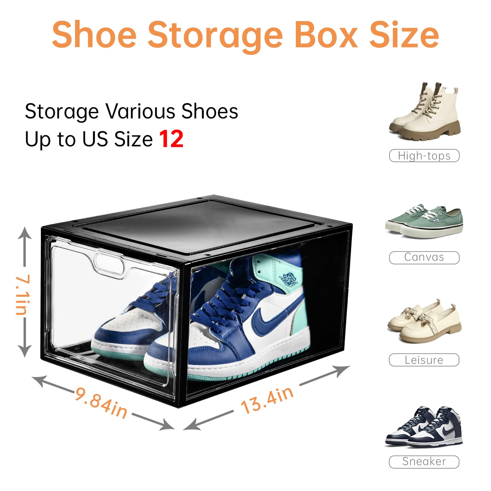 12 Pack Clear Large Shoe Storage Boxes with Magnetic Door - Stackable Shoe Organizer for Sneaker Display | Fits Up to US Size 12 | Easy Assembly Transparent Shoe Containers | Perfect for Closet Organization, Shoe Collection Display & Home Storage Solutions