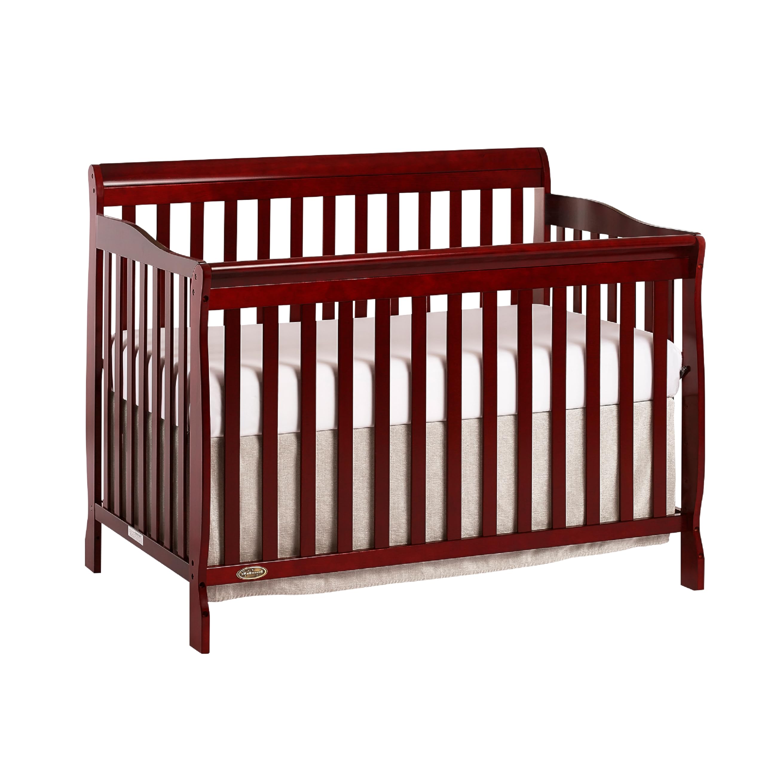 Dream On Me Ashton 4-in-1 Convertible Crib in Cherry Finish - GREENGUARD Gold & JPMA Certified | Non-Toxic Solid Pinewood Baby Crib with 4 Adjustable Mattress Heights | Perfect for Nursery, Bedroom & Daycare Use