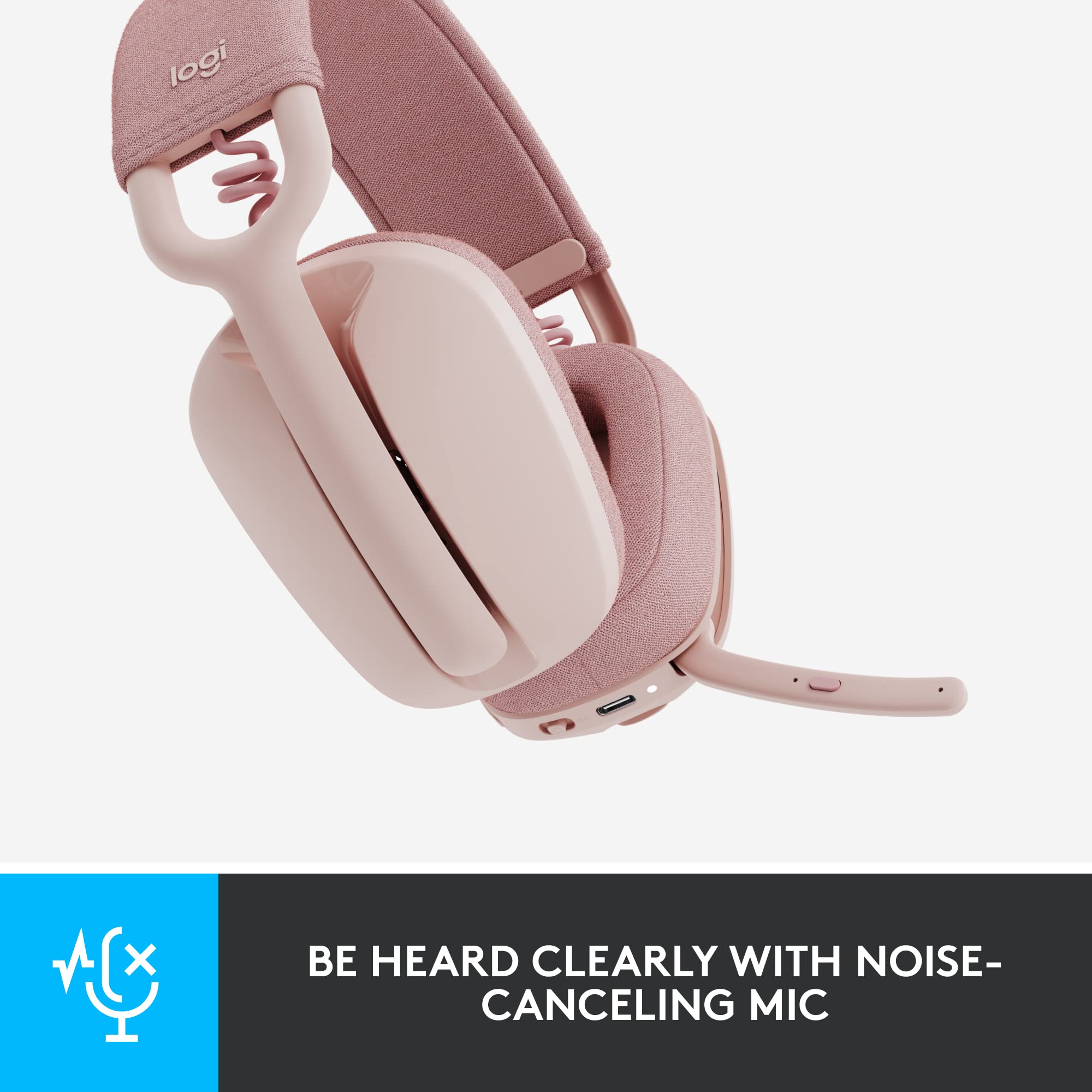 Logitech Zone Vibe 100 Wireless Bluetooth Headphones with Noise Cancelling Mic - Lightweight Over-Ear Design, Multipoint Connectivity for Teams/Zoom/Google Meet, Compatible with Mac/PC (Renewed, Rose) - Perfect for Remote Work, Online Meetings & Home Office Use
