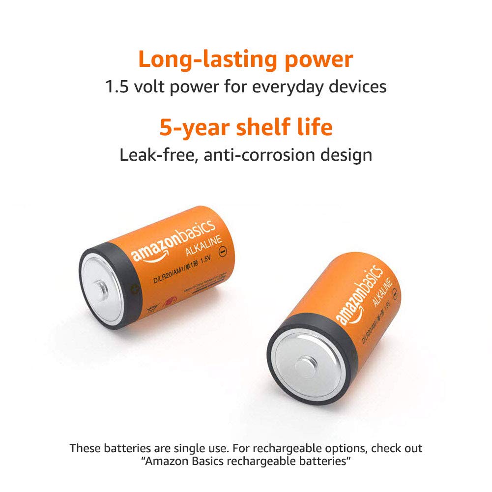 Amazon Basics 12 Pack D Cell Alkaline Batteries (5-Year Shelf Life) & 48 Pack AA Alkaline Batteries (10-Year Shelf Life) - Long Lasting Power for Flashlights, Toys, Remote Controls and Electronic Devices
