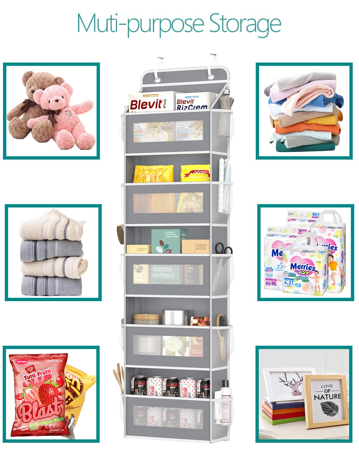 15-Pocket Over the Door Organizer - Space-Saving Bathroom Storage, Shoe Organizer, Kids Toy Storage & Closet Organizer - Perfect for Small Spaces, Nursery, Dorm & Apartment Organization