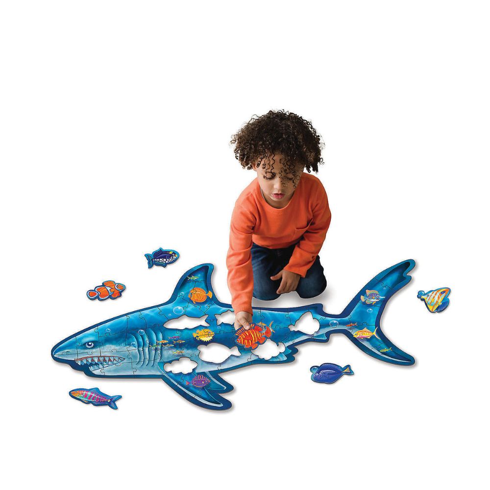 Peaceable Kingdom Shiny Shark Floor Puzzle for Kids – Fun & Educational Ocean-Themed Jigsaw Puzzle for Children's Playroom, Classroom, or Birthday Gifts
