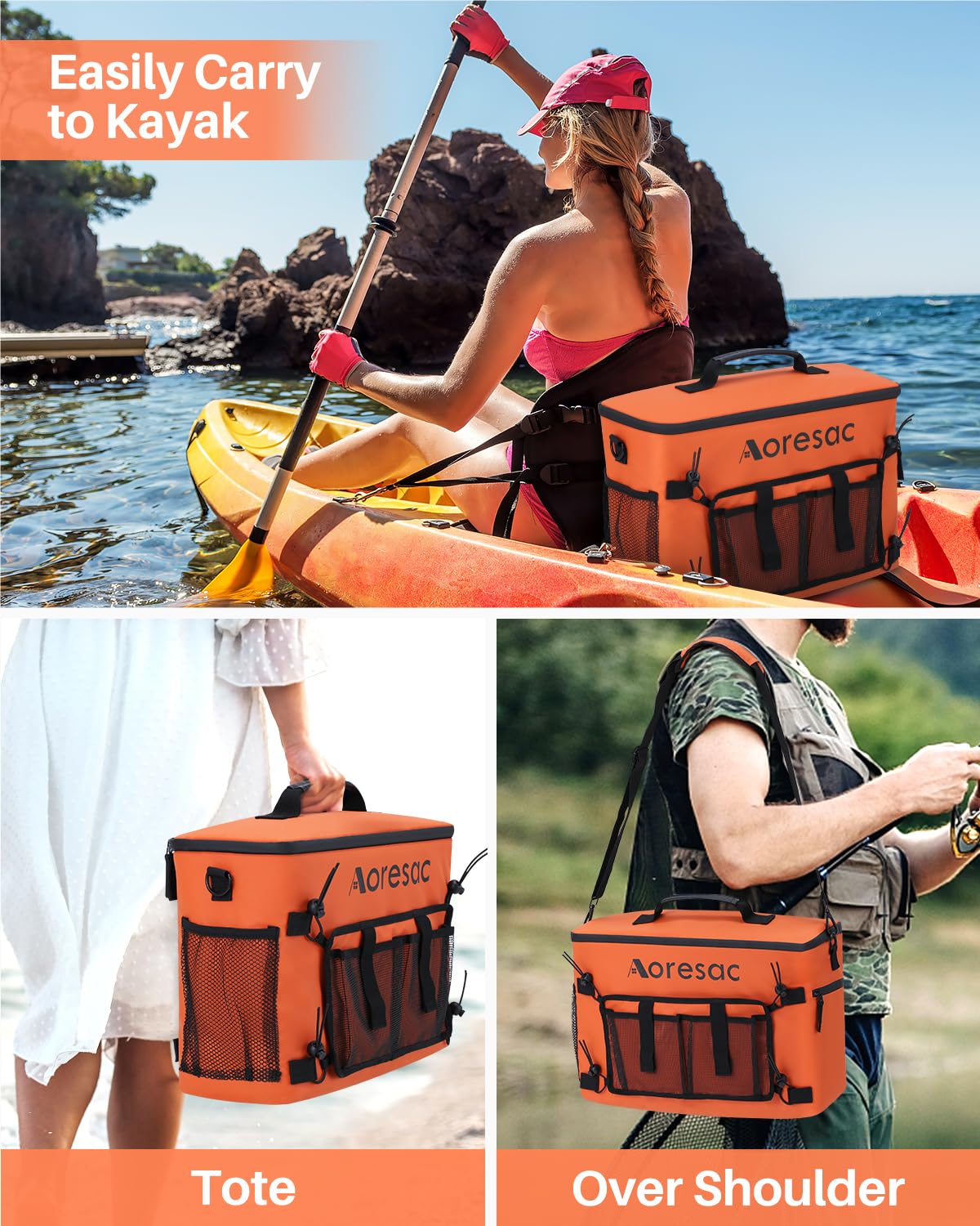 **AORESAC Waterproof Kayak Cooler Bag - Behind Seat Cooler for Kayaking, Fishing, Travel & Outdoor Adventures | Portable Lunch Cooler for Beach, Picnic & Camping Trips | Fits Lawn-Chair Style Seats**