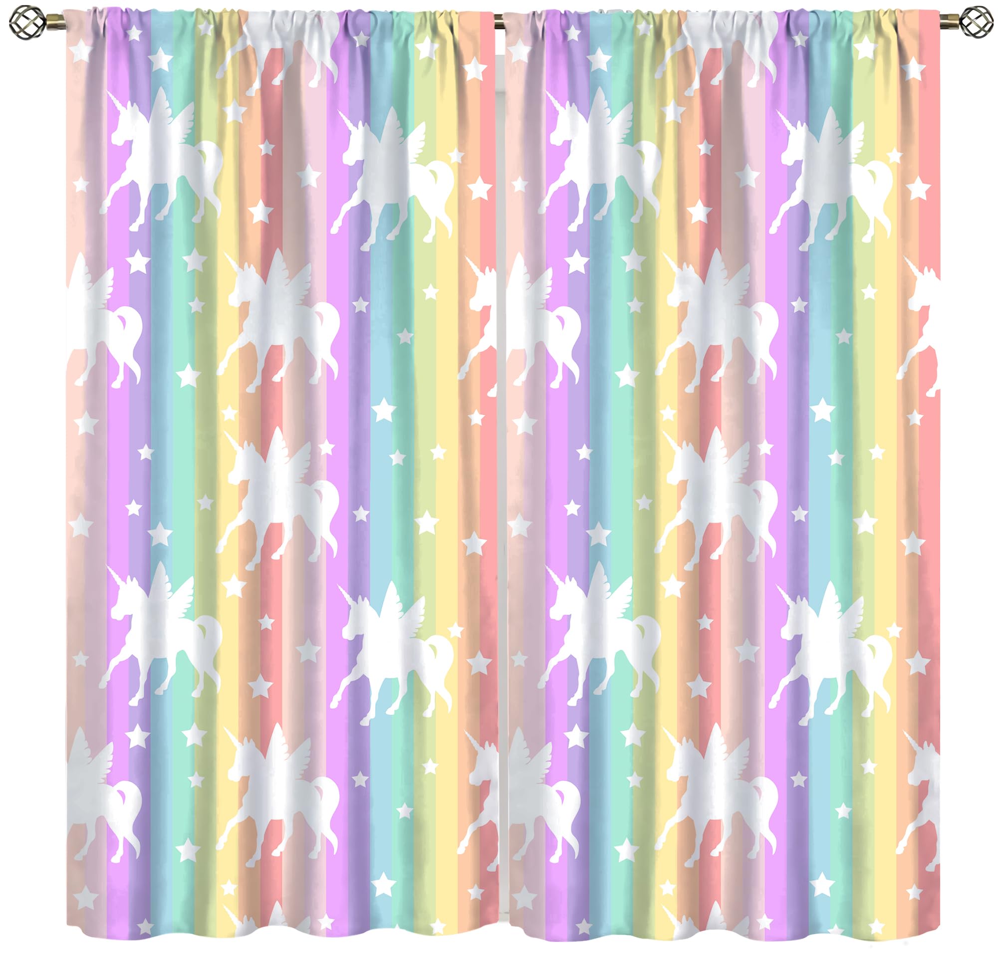 Rainbow Unicorn Curtains for Girls Room | Colorful Cartoon Unicorn Window Drapes 42x63 Inch | Nursery & Kids Bedroom Decor | Perfect for Birthday Gifts & Themed Room Design