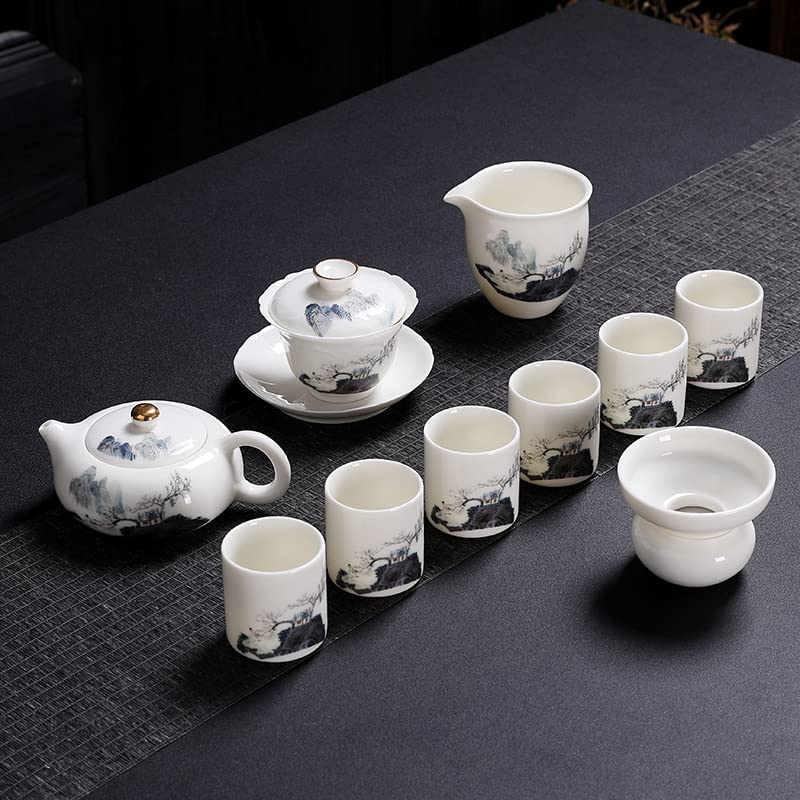 Premium Chinese Ceramic Tea Set - Porcelain Teapot & Cups with Gaiwan for Adults | Elegant Home & Office Tea Brewing | Gift Box Included (11-Piece Set)