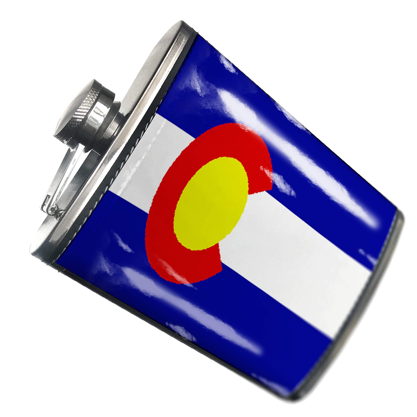 NEONBLOND Colorado Flag Hip Flask - Stainless Steel with PU Leather Wrap - USA Made - Perfect for Outdoor Adventures, Parties & Gifts