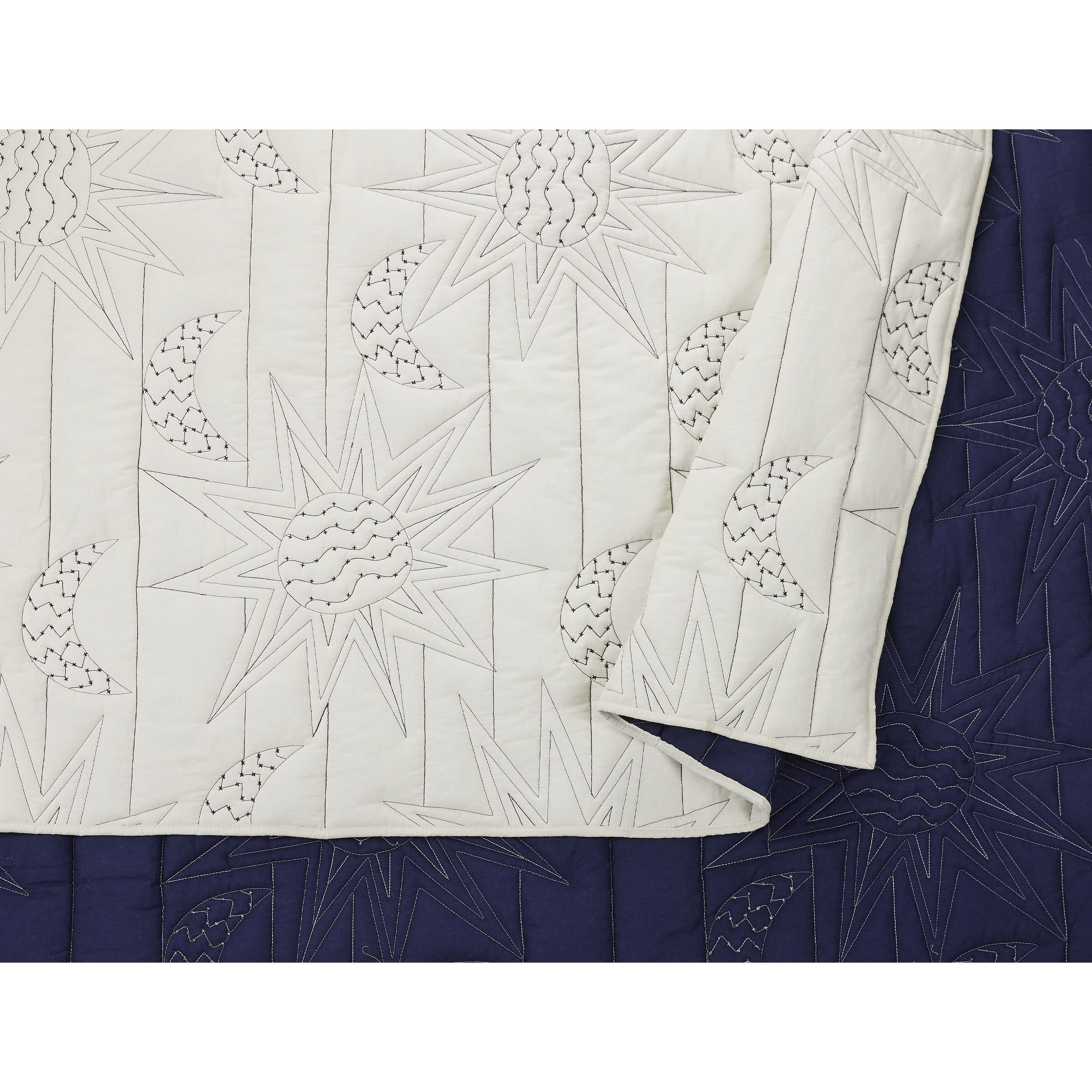 Justina Blakeney Makers Collective Sun & Moon Twin Quilt Set - Natural & Blue Boho Bedding for Teens & Adults - Perfect for Bohemian Bedrooms & Dorm Decor