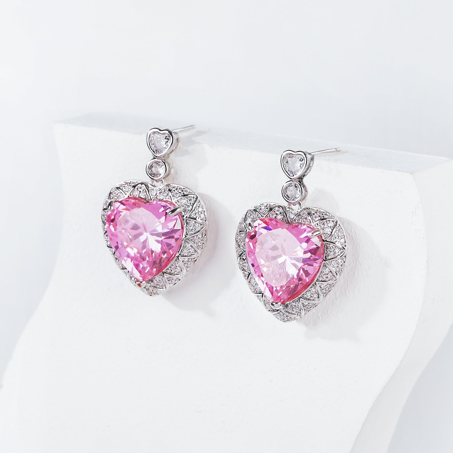 Heart-Shaped Cubic Zirconia Dangle Earrings for Women - Elegant Wedding & Party Jewelry Accessories - Perfect for Bridal, Prom, Anniversary and Special Occasions