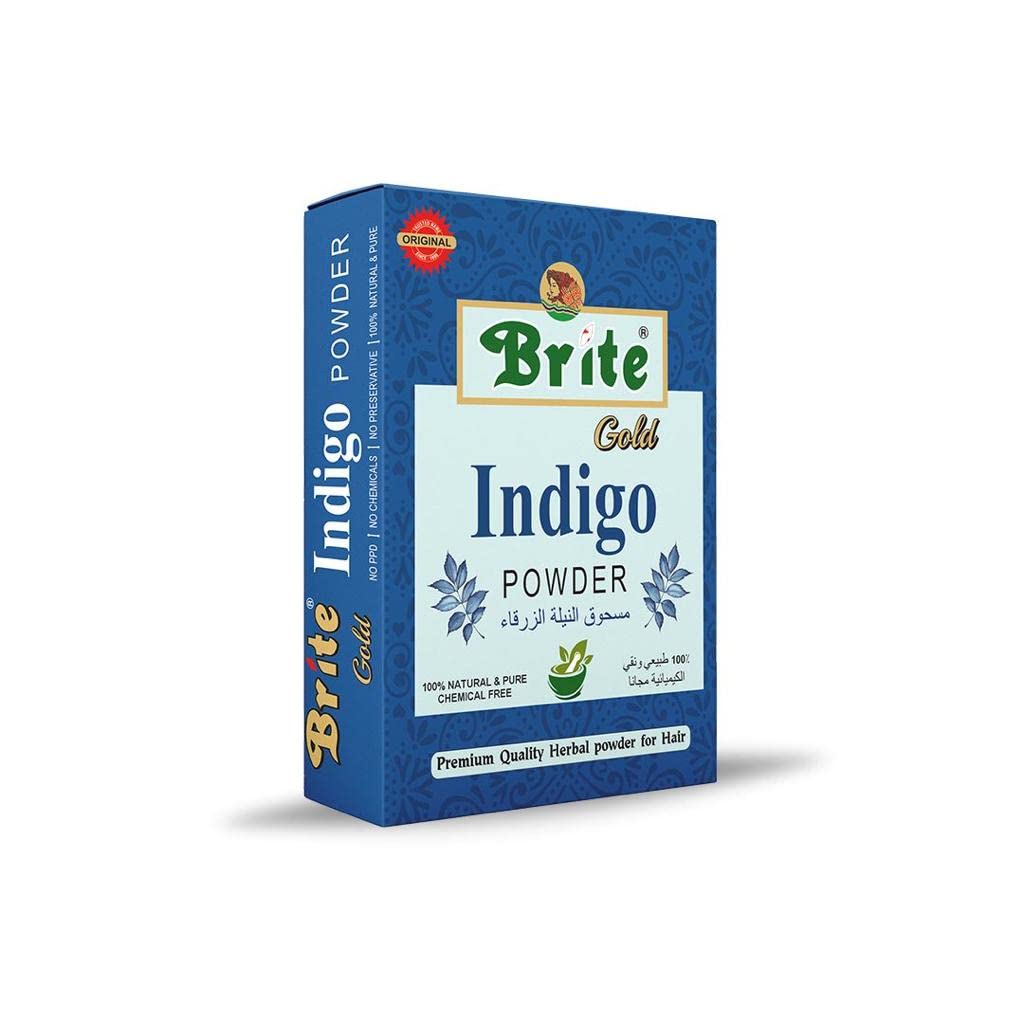 BRITE HENNA Natural Indigo Powder for Black Hair Dye - 100% Pure Herbal Hair Color (100g) - DIY Hair Coloring at Home, Gray Coverage, Natural Hair Treatment for Men & Women
