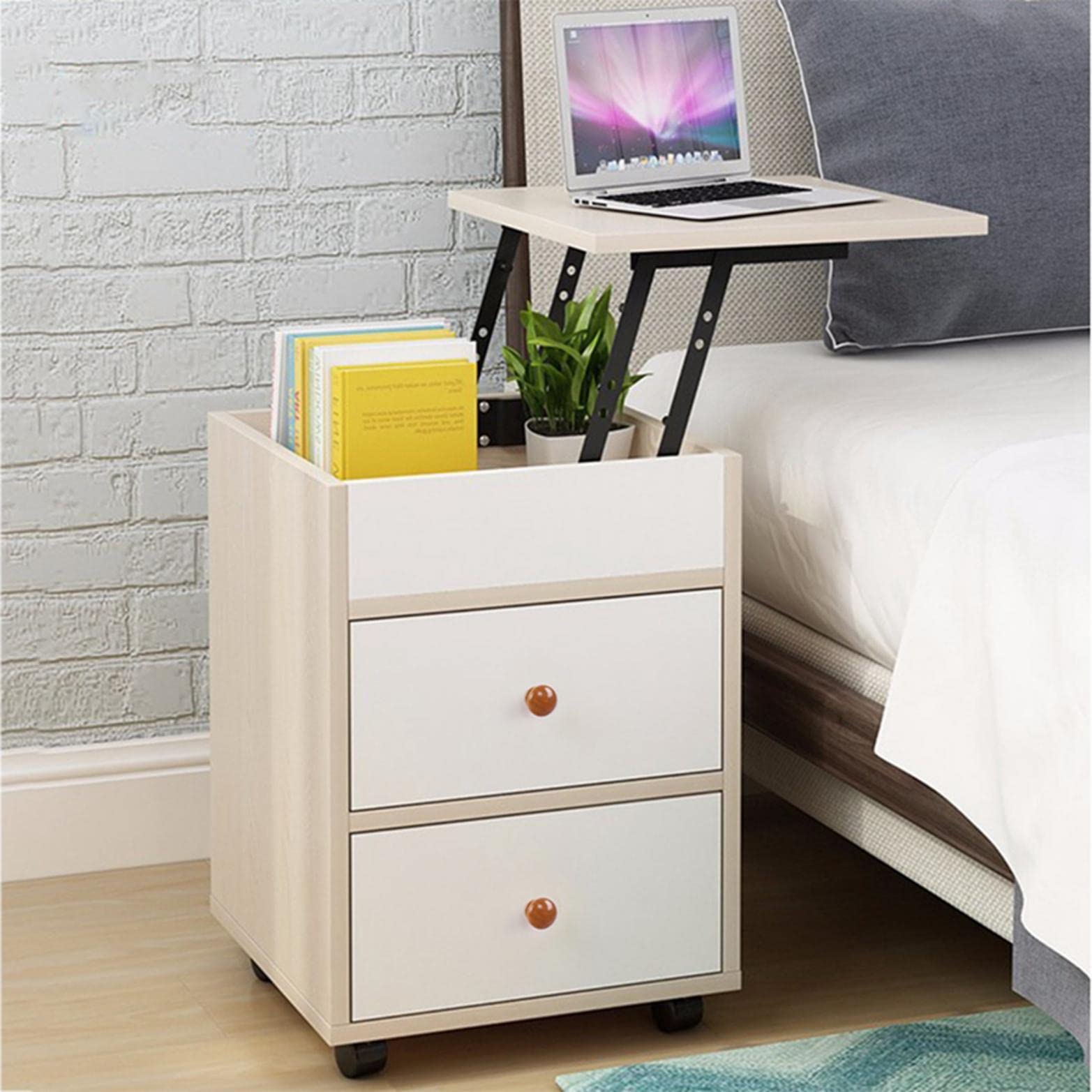 Wiselift Adjustable Over Bed Table with Wheels & Drawers - Rolling Nightstand for Bedroom, Sofa, or Office - Perfect for Laptop Work, Eating, Reading in Bed or Couch