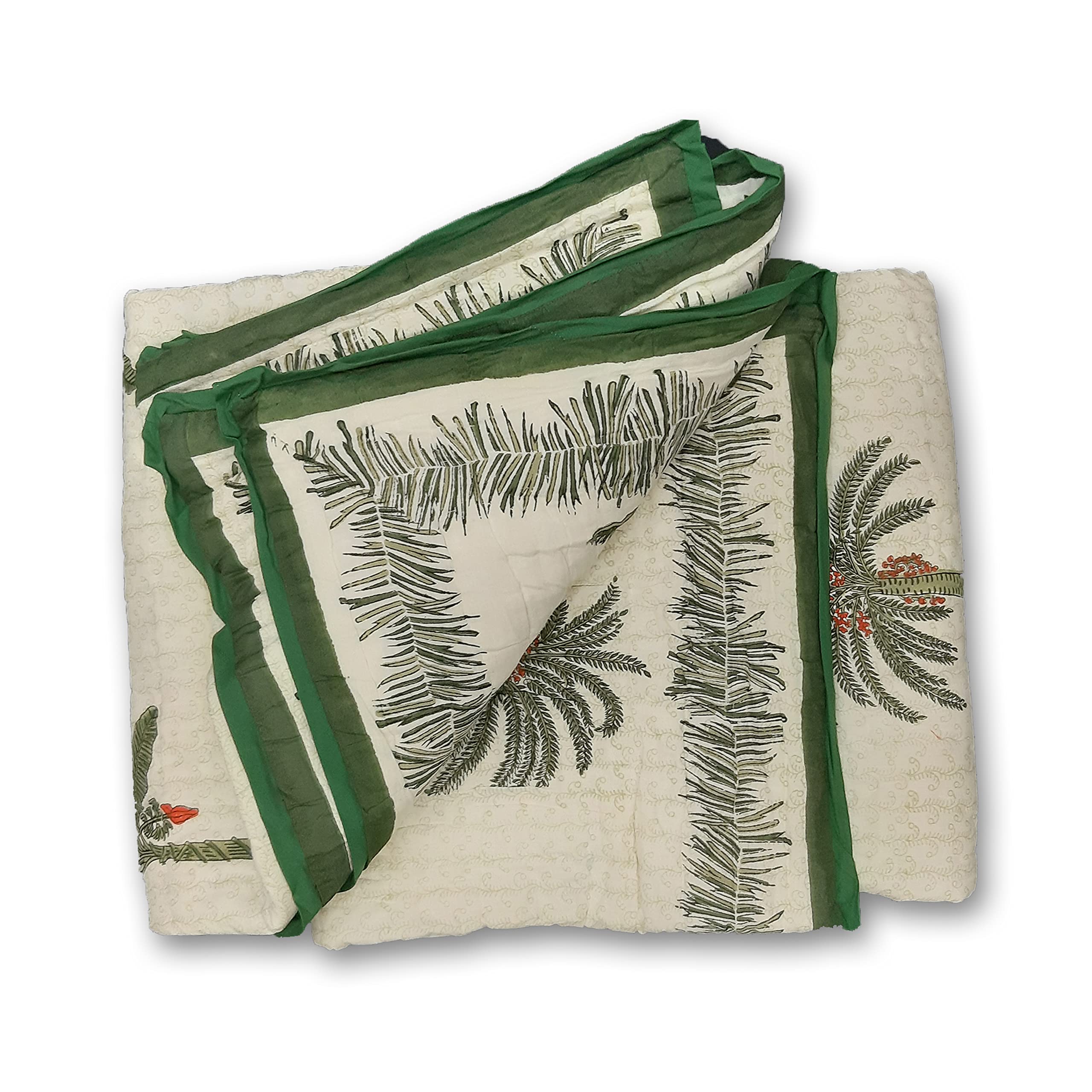 Handmade Indian Kantha Floral Quilt - Reversible Jaipuri Razai Cotton Blanket with Traditional Block Print | Perfect for Bedding, Sofa Throw & Boho Home Decor