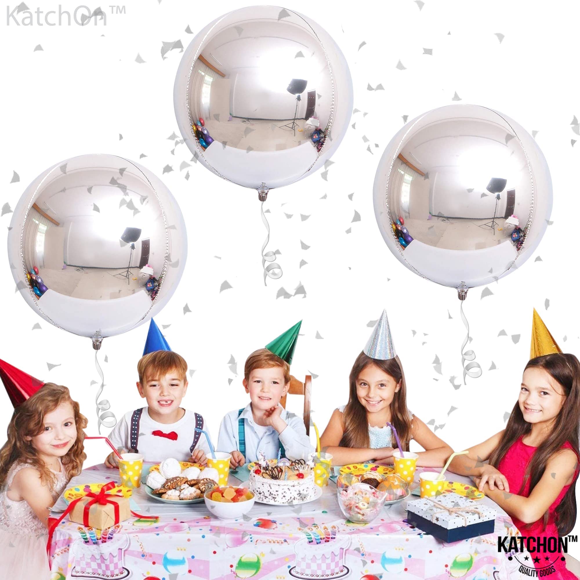 KatchOn 22 Inch Large Metallic Silver Balloons - Pack of 3 | Birthday Party Decorations | New Year 2024 Foil Balloons | Shiny Metallic Balloons for Weddings, Baby Showers & Holiday Celebrations