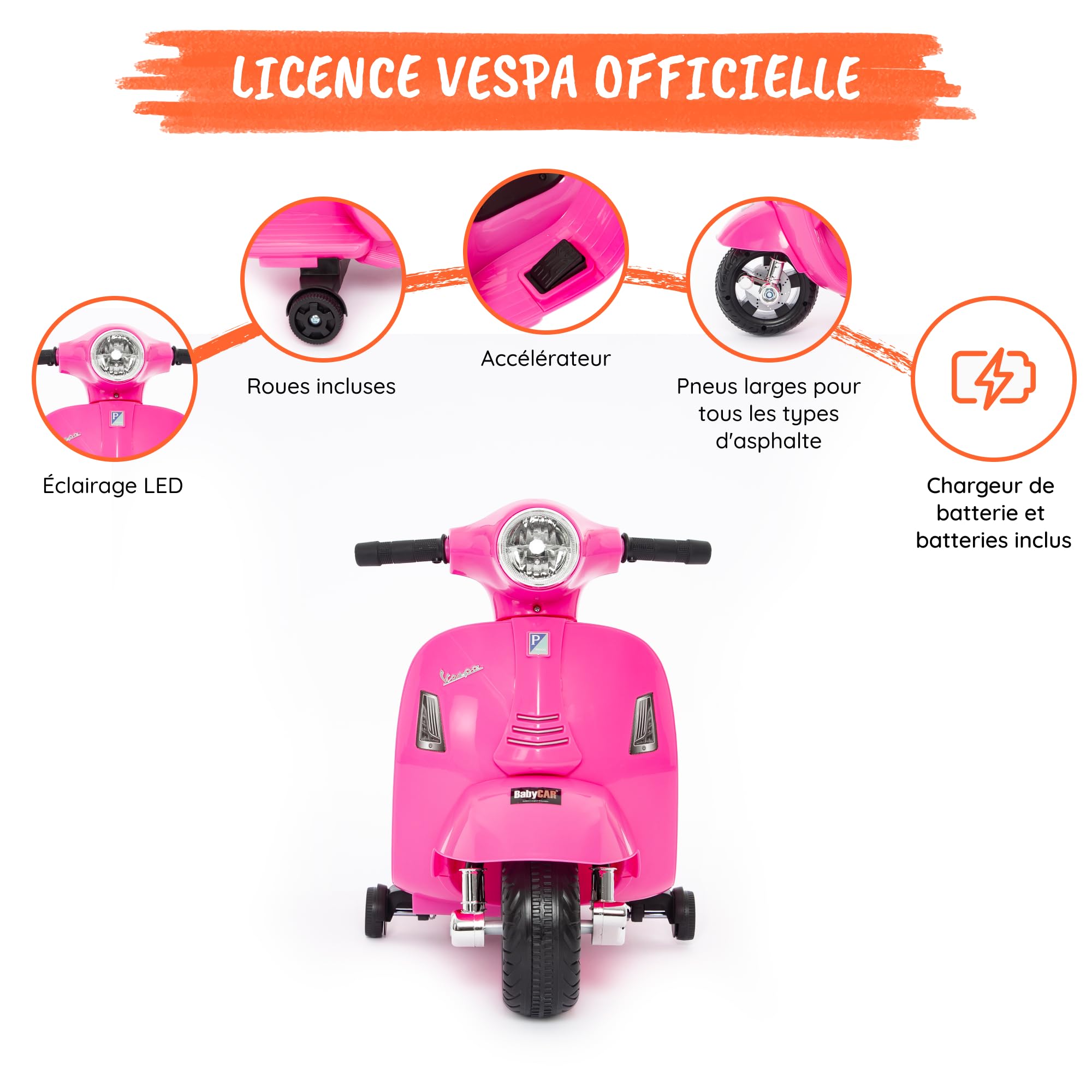 Official Licensed Piaggio Mini Vespa Kids Electric Scooter - 6V Pink Ride-On Toy with LED Lights & Fun Sounds | Perfect Gift for Toddlers Birthday & Outdoor Play