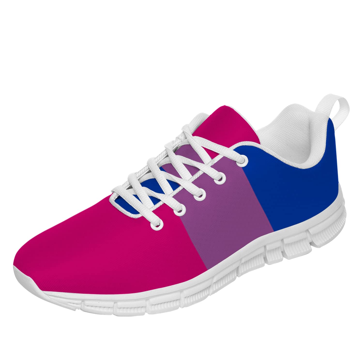 Unisex Bisexual Pride Sneakers - LGBT Month Mesh Tennis Shoes for Men & Women (Men's Size 8.5/Women's Size 10) - Comfortable White Lace-Up Walking Shoes for Travel, Pride Parades & Everyday Wear