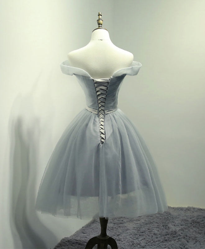Elegant Gray Tulle Short Prom Dress & Bridesmaid Gown - Perfect for Homecoming, Cocktail Parties & Formal Events