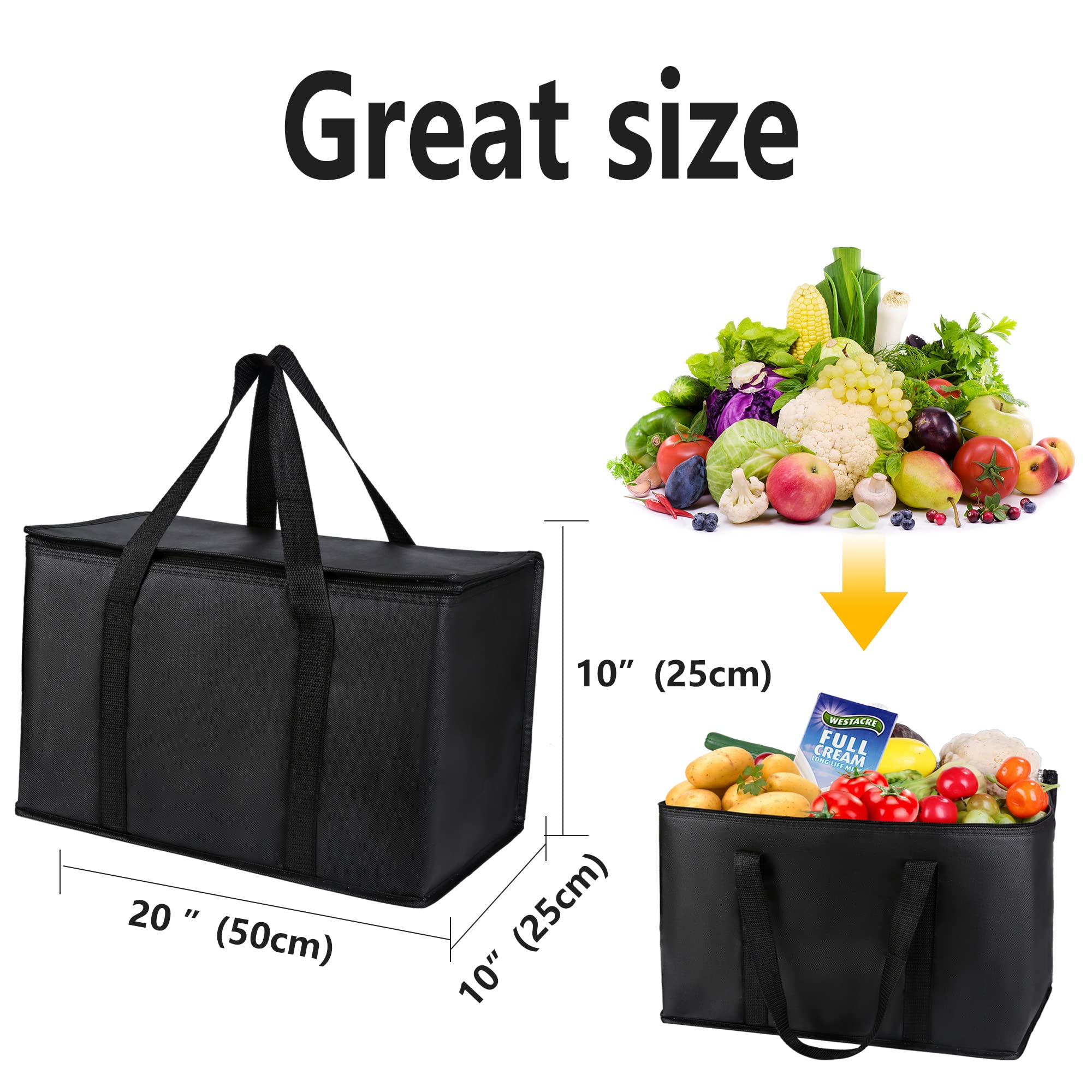 Musbus XL Insulated Reusable Grocery Shopping Tote Bag - Waterproof Cooler Bag with Sturdy Zipper, Stands Upright - Perfect for Groceries, Picnics, Beach Trips & Outdoor Adventures