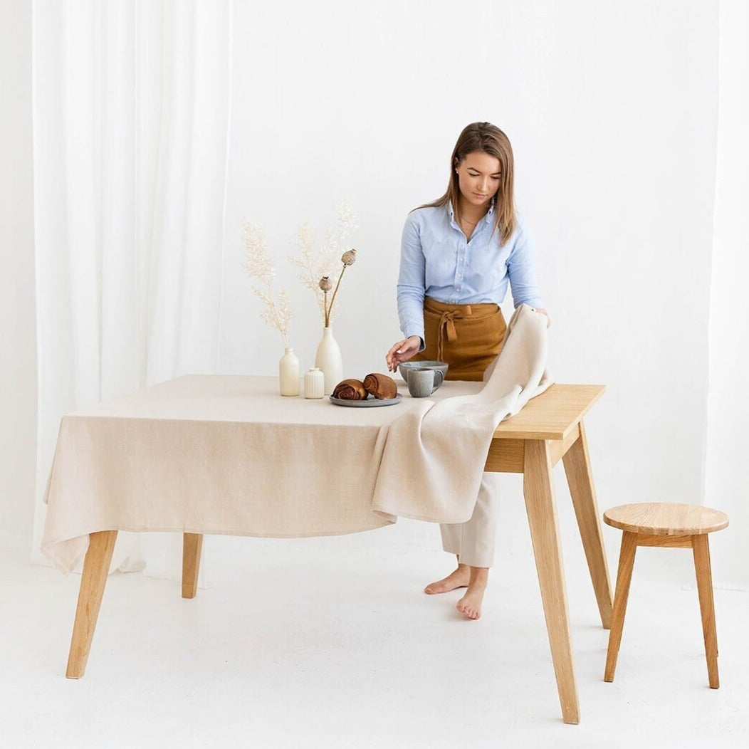 Premium Natural Linen Tablecloth - 100% Organic Cotton Table Cover for Dining, Kitchen & Outdoor Use - Elegant Washable Rectangular Table Cloth for Parties, Weddings & Home Decor
