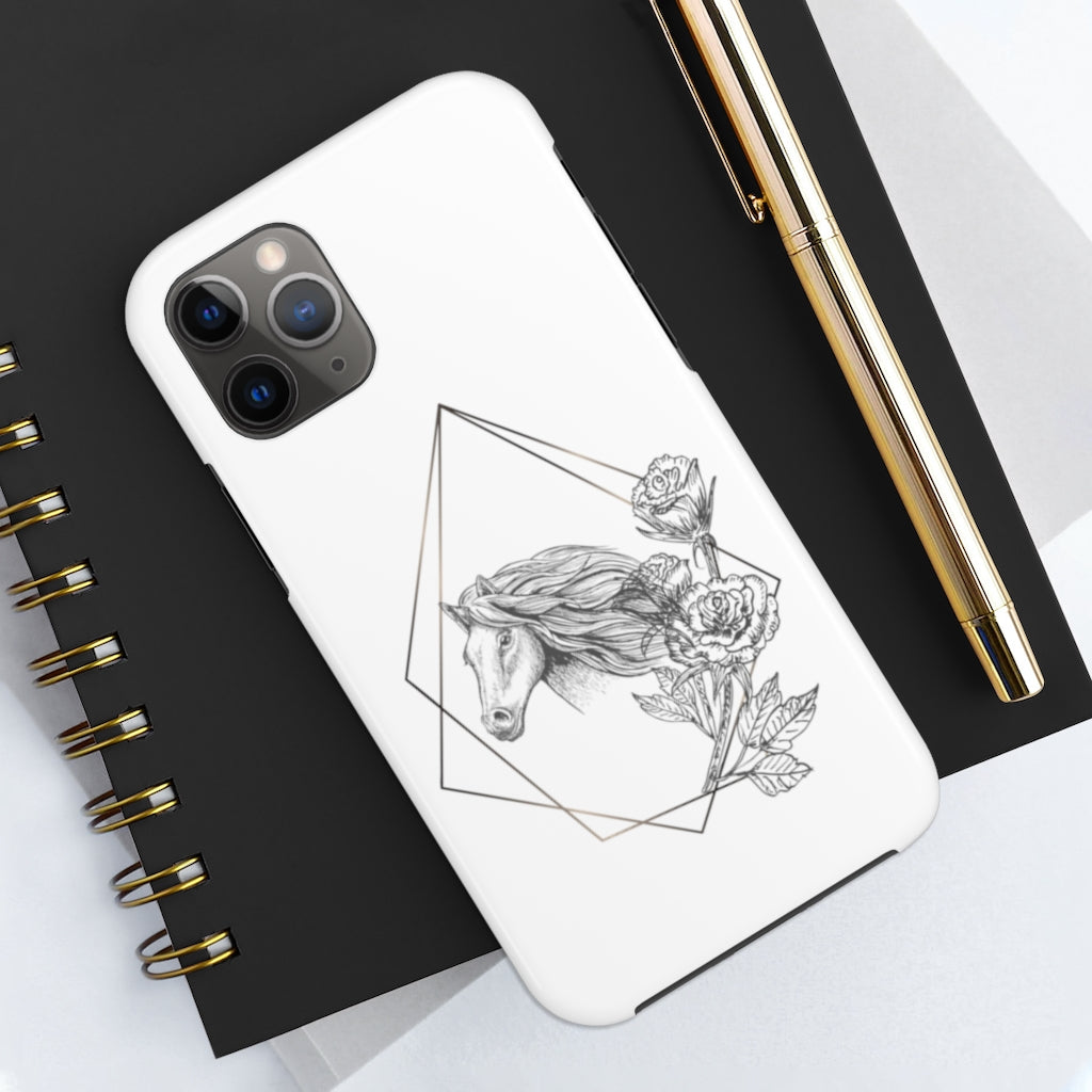 Geometric Floral Horse Phone Case - Durable Shockproof Cover for iPhone & Samsung - Perfect for Outdoor Adventures & Daily Protection