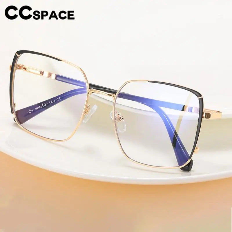 CCspace Women's Full Rim Oversize Square Alloy Eyeglasses Frame 57184 - Stylish Reading Glasses for Work, Office & Everyday Fashion Accessory