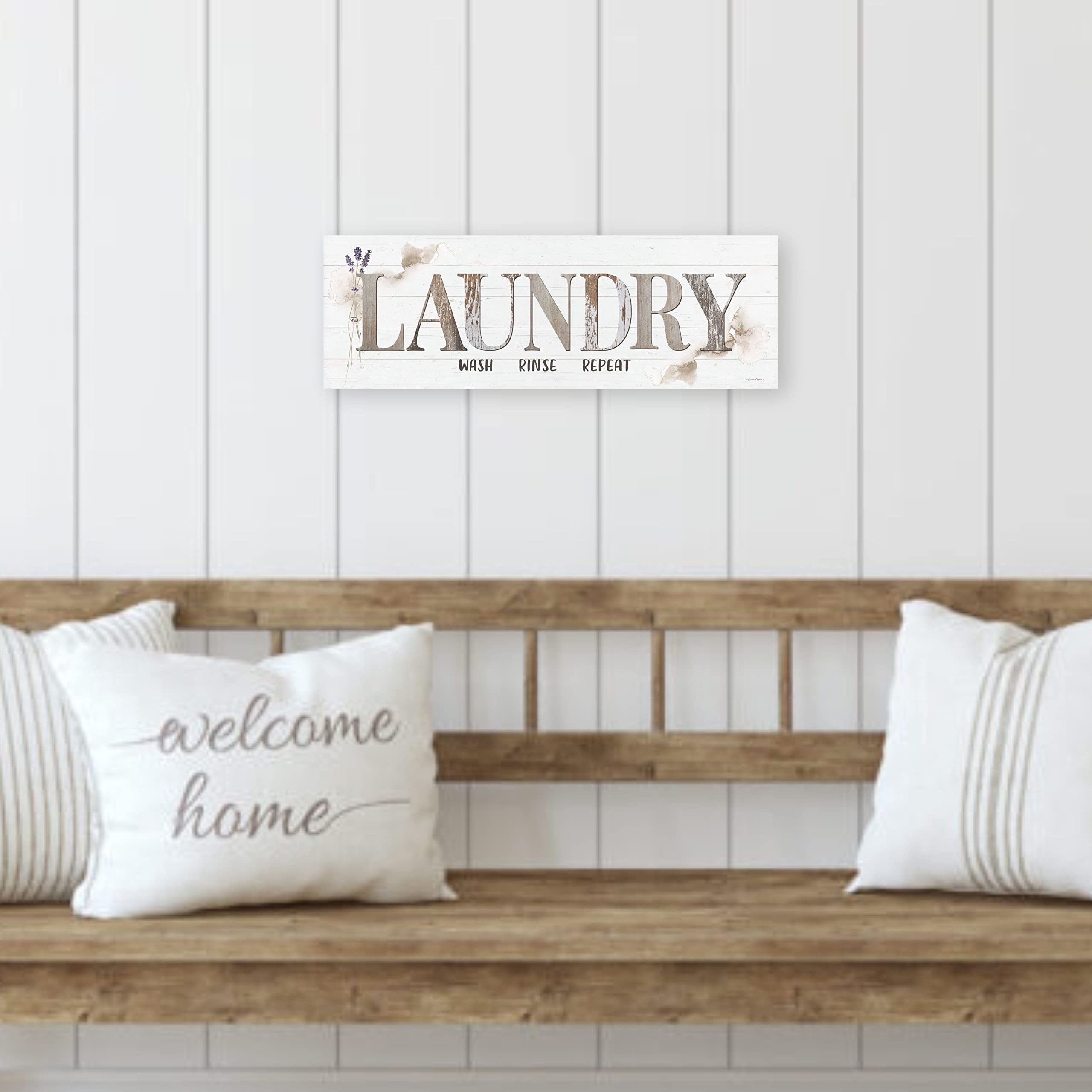 Laundry Wash Rinse Repeat Rustic Wood Wall Sign 10x30 - Farmhouse Home Decor for Laundry Room, Bathroom or Kitchen