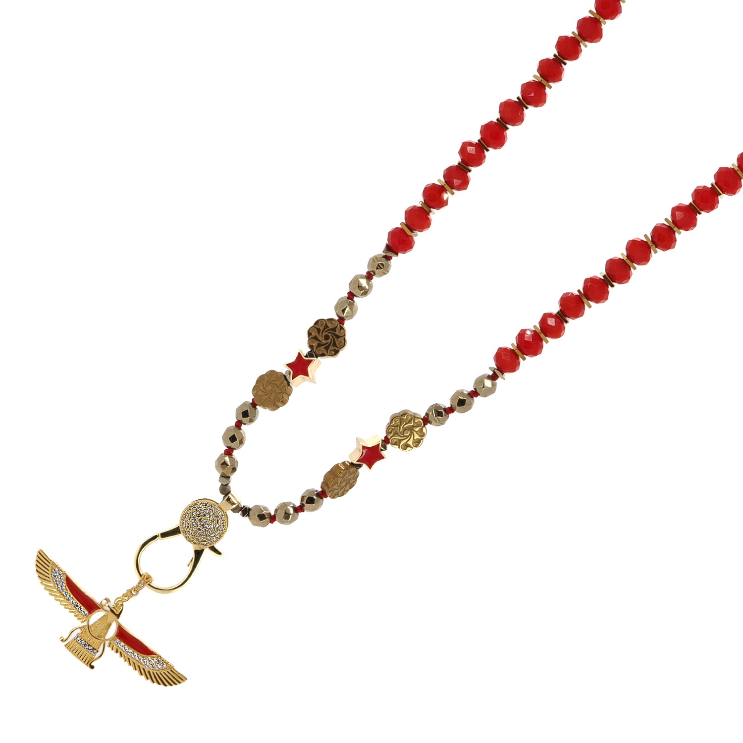 Red Energy Faravahar Angel Spiritual Necklace - Persian Zoroastrian Symbol Pendant for Protection & Positive Energy | Perfect for Meditation, Yoga & Spiritual Healing