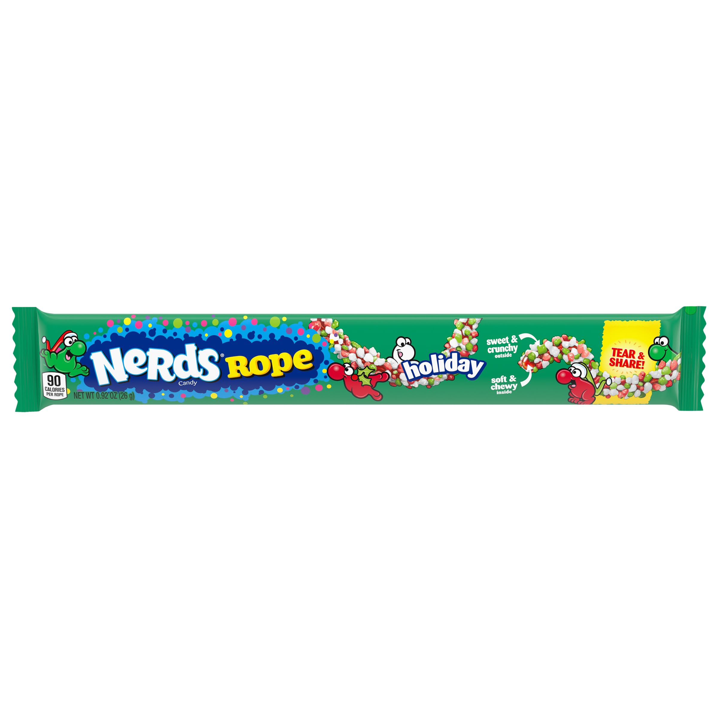 Nerds Holiday Ropes Candy - Individually Wrapped 0.92 Oz (Pack of 24) - Festive Stocking Stuffers & Christmas Party Treats - Perfect for Holiday Gifts, Office Celebrations and Family Gatherings