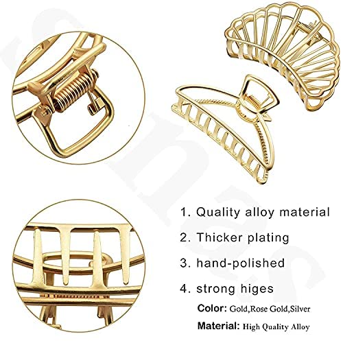 Korean Style Metal Glossy Finish Hair Claw Clip - Golden Hair Clutcher Accessories for Women & Girls (6-Pack) - Perfect for Updos, Ponytails & Everyday Hairstyles