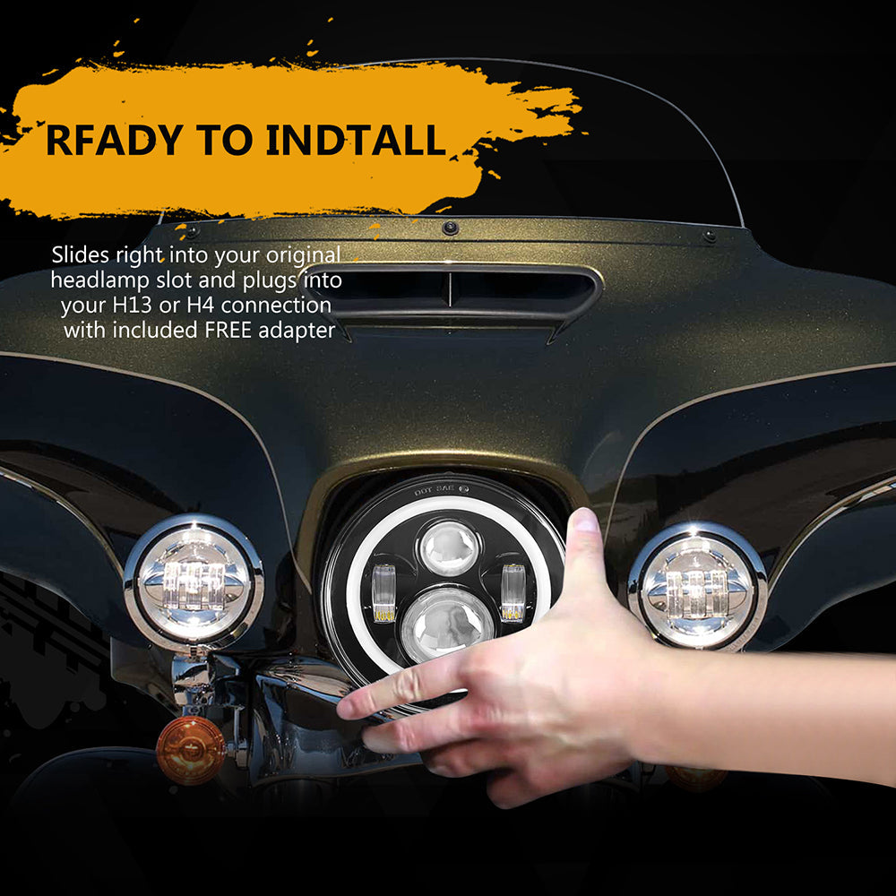 Sunpie 7 Inch Chrome RGBW LED Headlight with Mounting Bracket Ring Kit - Compatible with Harley Davidson Motorcycles - Perfect for Night Riding & Custom Bike Upgrades