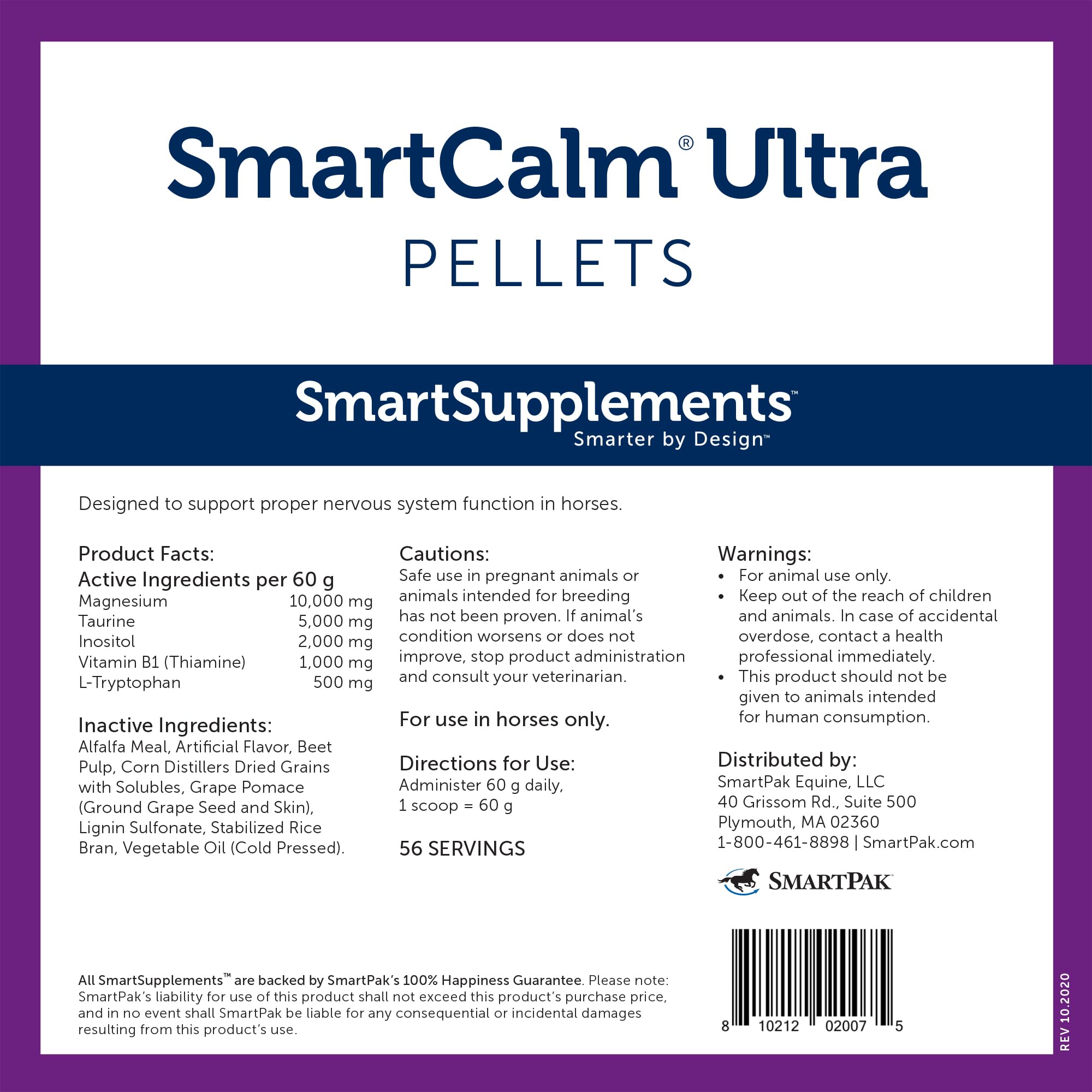 SMARTPAK SmartCalm Ultra Pellets - Natural Calming Supplement for Horses | Sugar-Free & Herb-Free Equine Stress Relief | Reduces Anxiety & Skittish Behavior | 7.5 lb Bag | Perfect for Trail Riding, Training & Show Environments