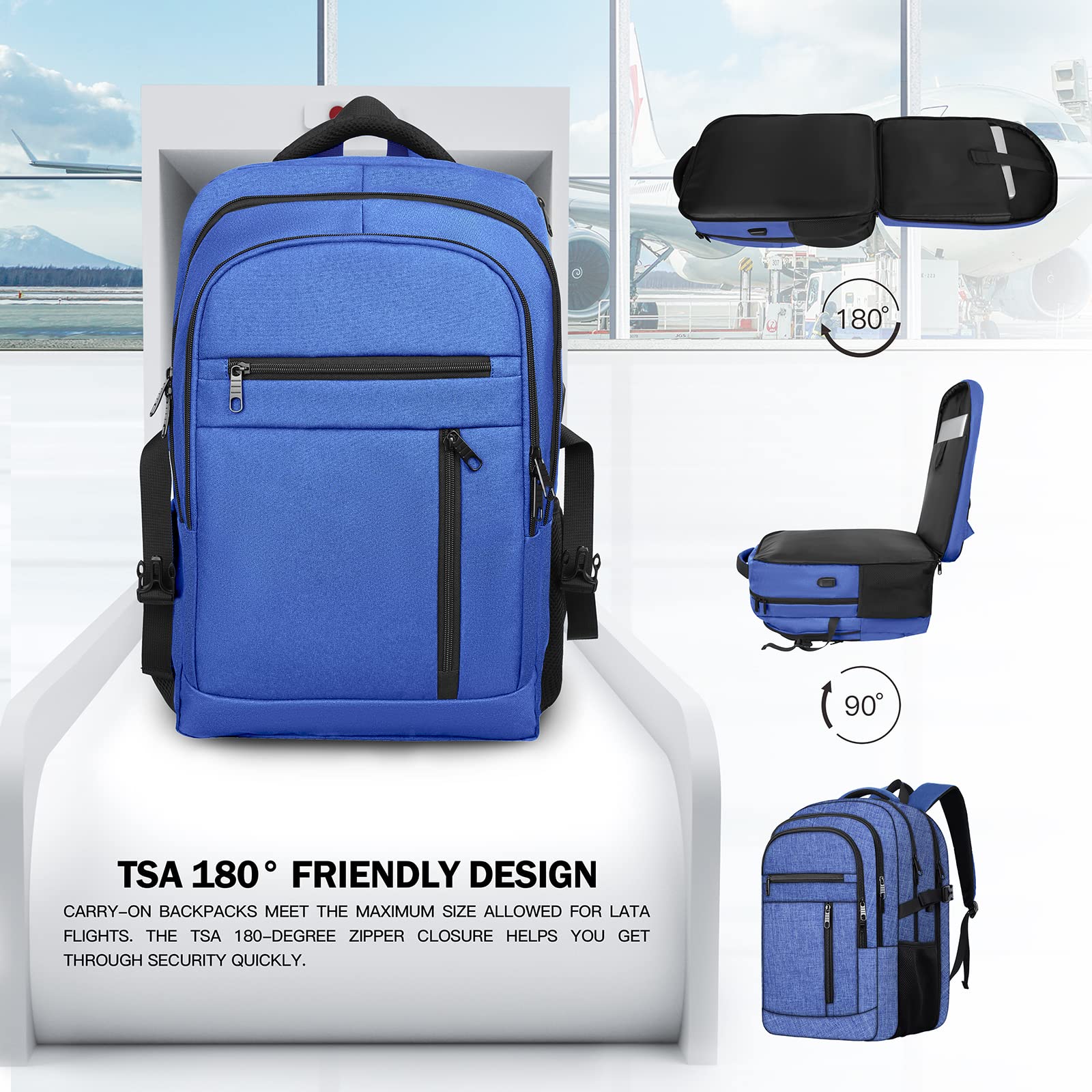 17 Inch Anti-Theft Travel Laptop Backpack with USB Charging Port - Extra Large TSA Approved Business Backpack for Men & Women - Water Resistant & Durable - Perfect for Air Travel, Commuting & Work (Blue)