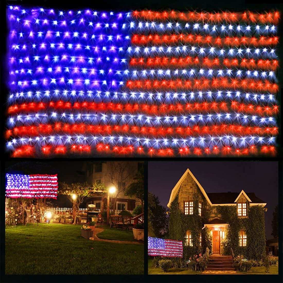 420 LED USA Flag Net Lights - Waterproof Outdoor Patriotic Decoration for Memorial Day, 4th of July, Christmas | Perfect for Porch, Yard, and Holiday Celebrations