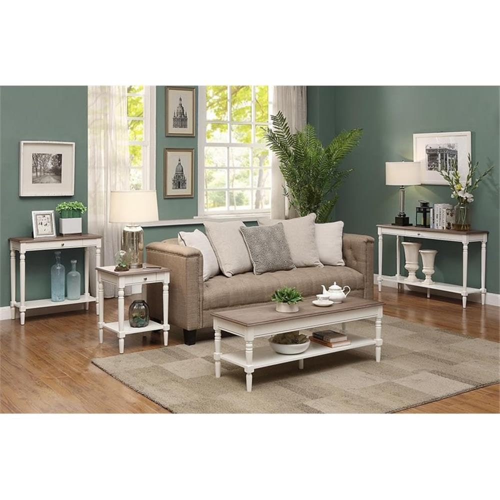 Home Square 2-Piece End Table Set with Drawer & Shelf - Brown & White Nightstand for Living Room, Bedroom & Office