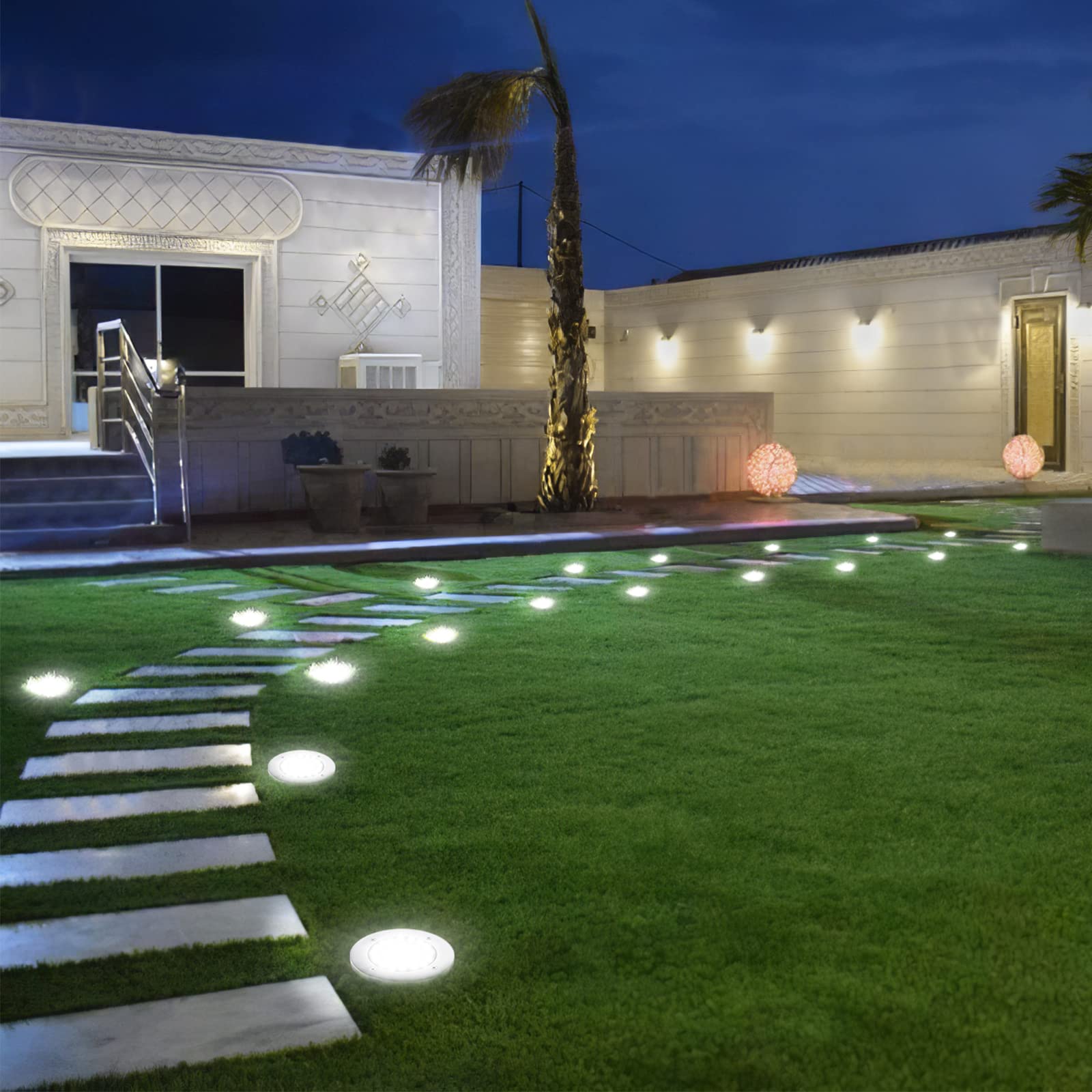 NFESOLAR 16 LED Solar Lights Outdoor Waterproof - Bright Solar Pathway Lights for Yard, Garden, Lawn, Walkway & Driveway (8 Pack White) - Perfect for Landscape Lighting & Nighttime Safety
