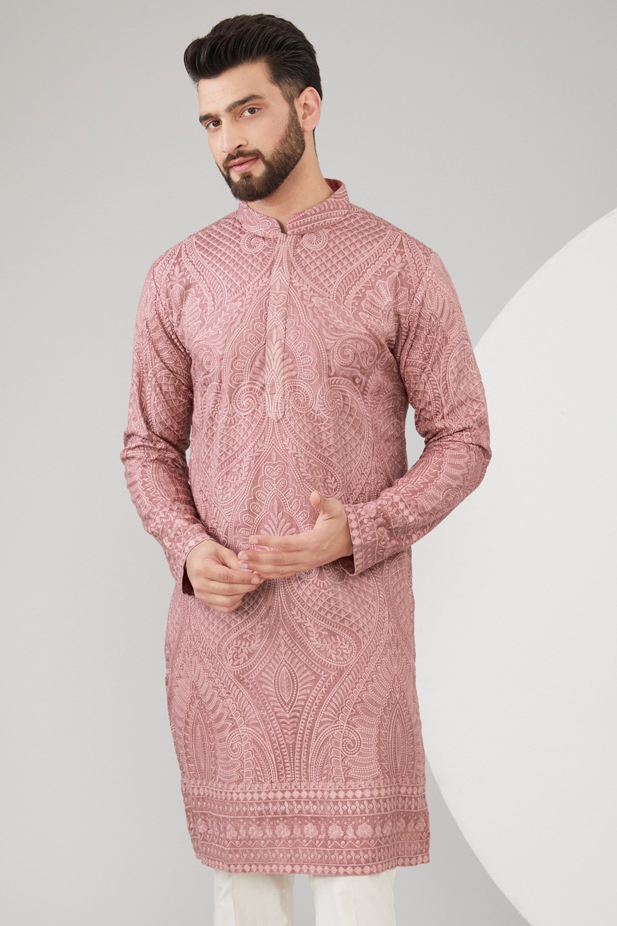 Elegant Mud Pink Chikankari Embroidered Silk Kurta for Women | Traditional Indian Handcrafted Tunic | Perfect for Festivals, Weddings & Casual Wear