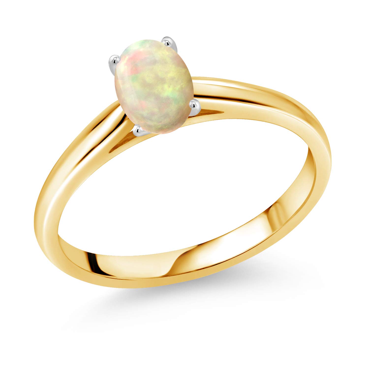 0.32 Ct Oval White Ethiopian Opal 10K Yellow Gold Ring with White Gold Prongs - Elegant Gemstone Jewelry for Women, Perfect for Weddings, Anniversaries & Special Occasions