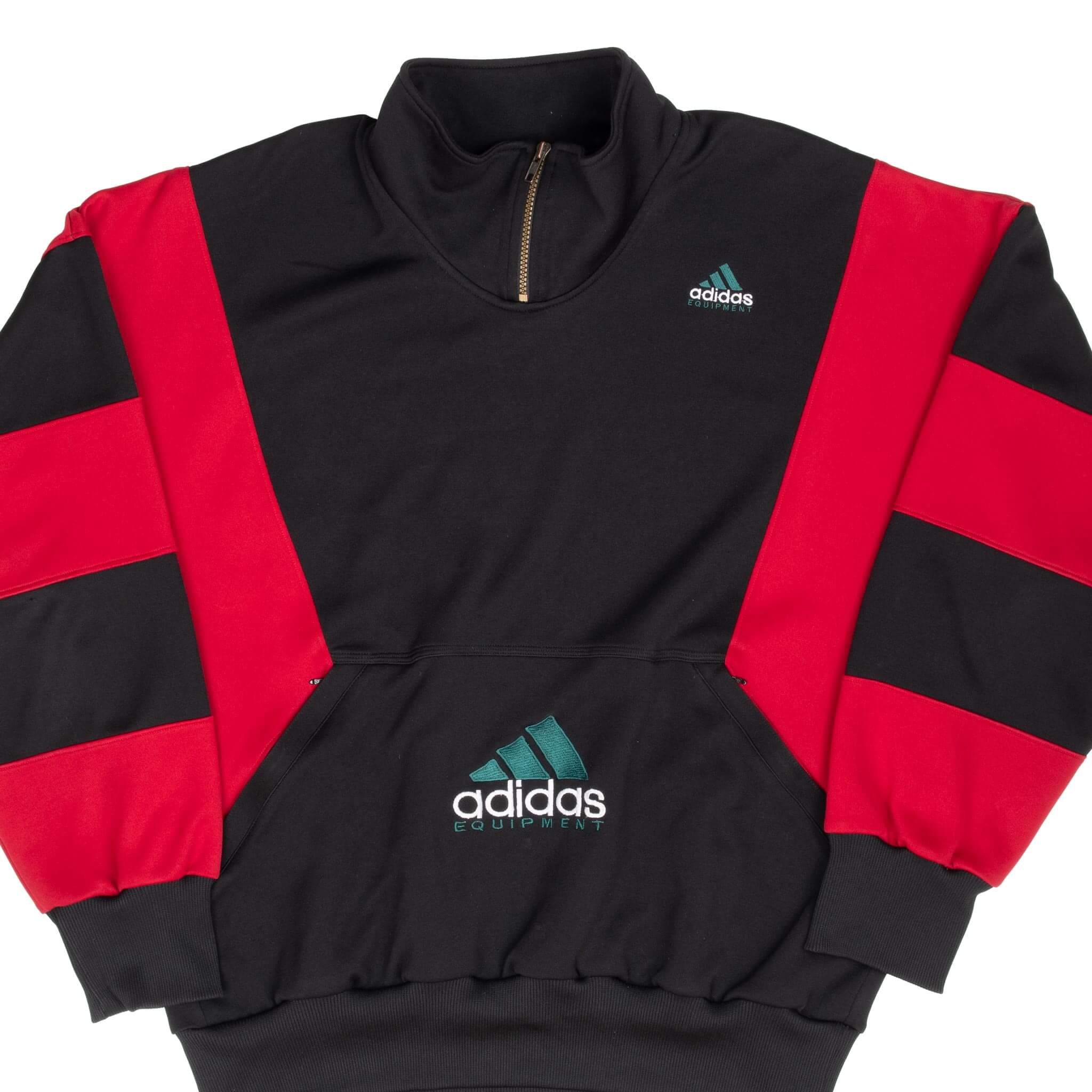 Vintage Adidas Equipment Black & Red Pullover Track Jacket 1990s Large - Retro Athletic Wear for Running, Gym & Street Style Fashion