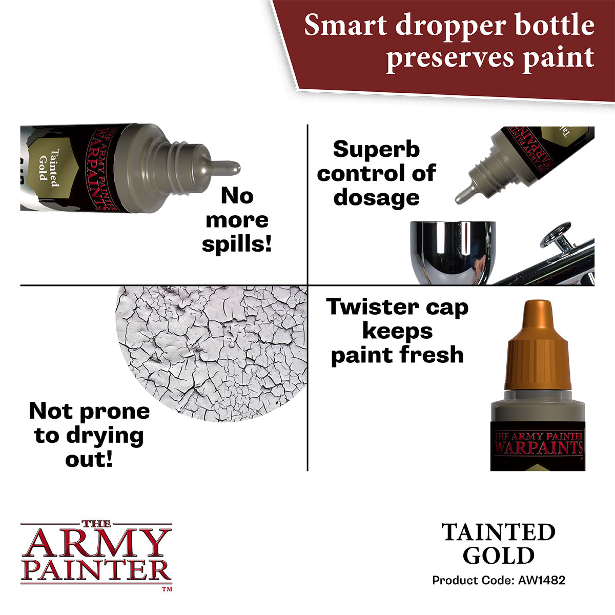Warpaints Air Metallics: Tainted Gold - Premium Metallic Paint for Miniatures & Models - Perfect for Warhammer, D&D, and Cosplay Projects