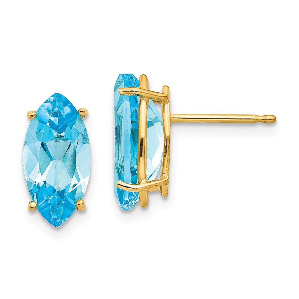 14K Solid Yellow Gold Blue Topaz Marquise Stud Earrings - 10mm x 5mm Dainty Jewelry for Women, Perfect Gift for Birthday, Anniversary & Special Occasions