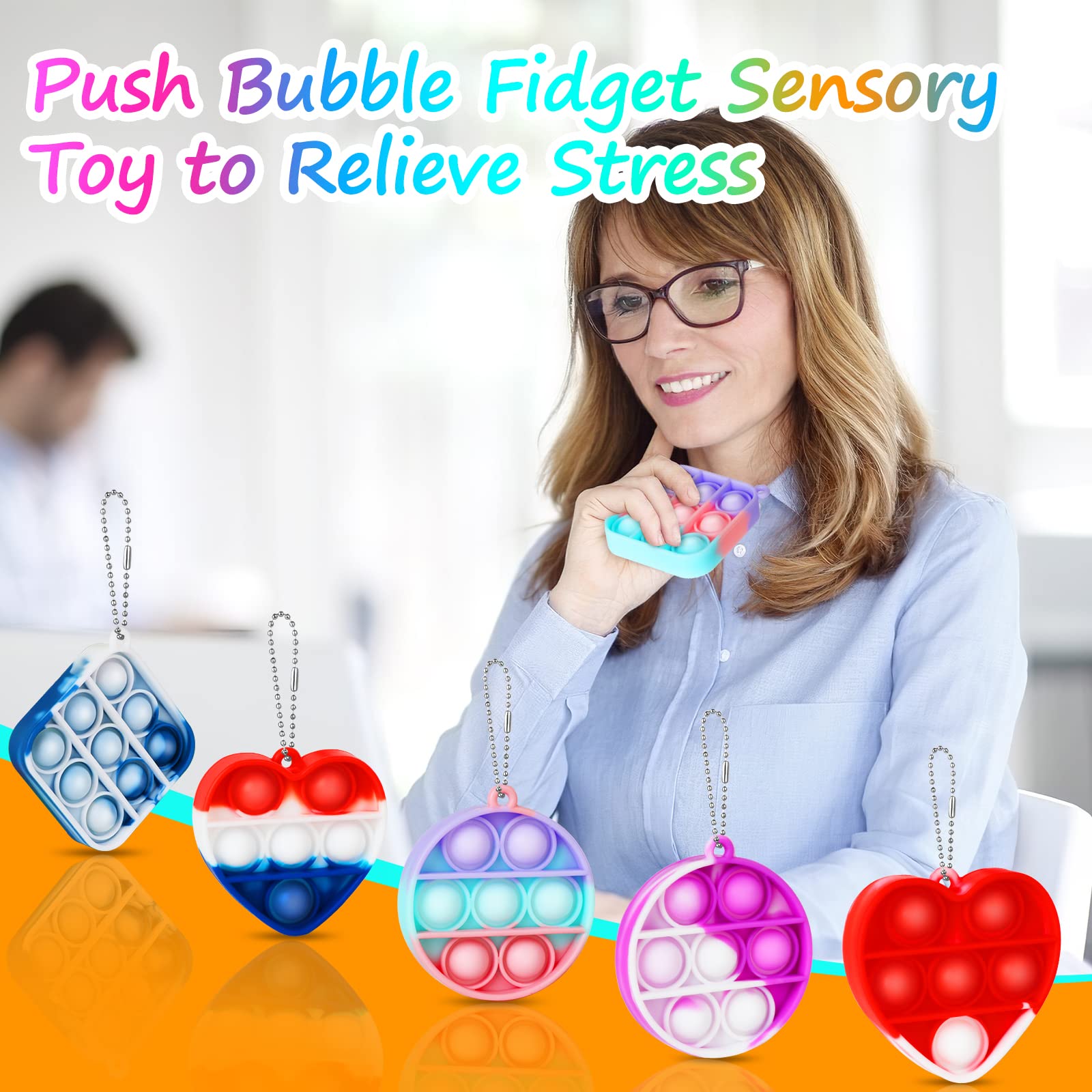 21Pcs Mini Fidget Keychain Toys - Bulk Pop Party Favors for Kids, Easter Egg Fillers, Valentine's Day Classroom Exchange Gifts & Prizes for Boys and Girls - Stress Relief Sensory Toys for School, Travel and Birthday Parties