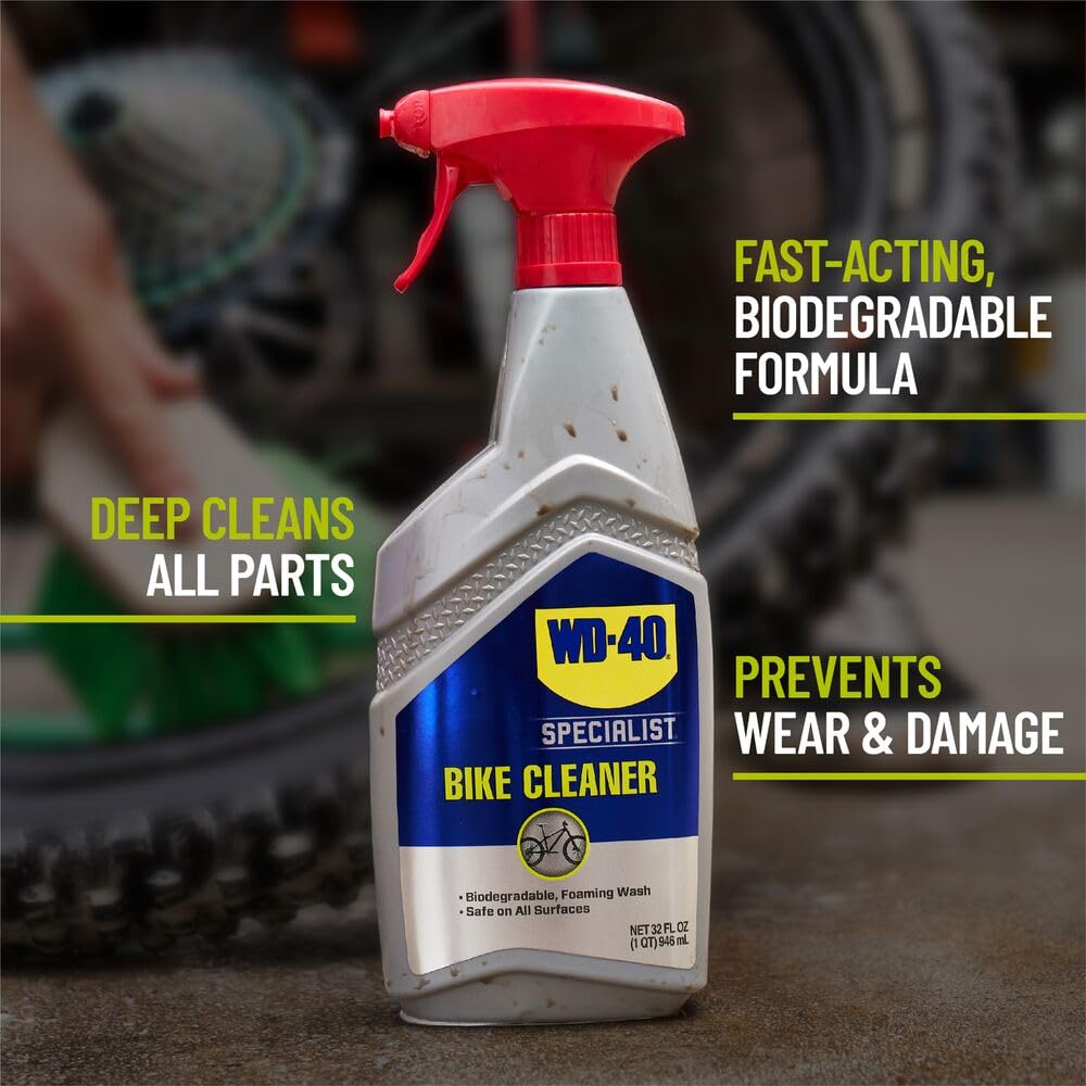 WD-40 Bike Specialist Bike Cleaner - 32oz Foaming Degreaser Spray (4-Pack) | Removes Grease & Dirt | Safe for All Bike Parts | Perfect for Mountain, Road & Electric Bikes | Ideal for Home & Professional Bike Maintenance