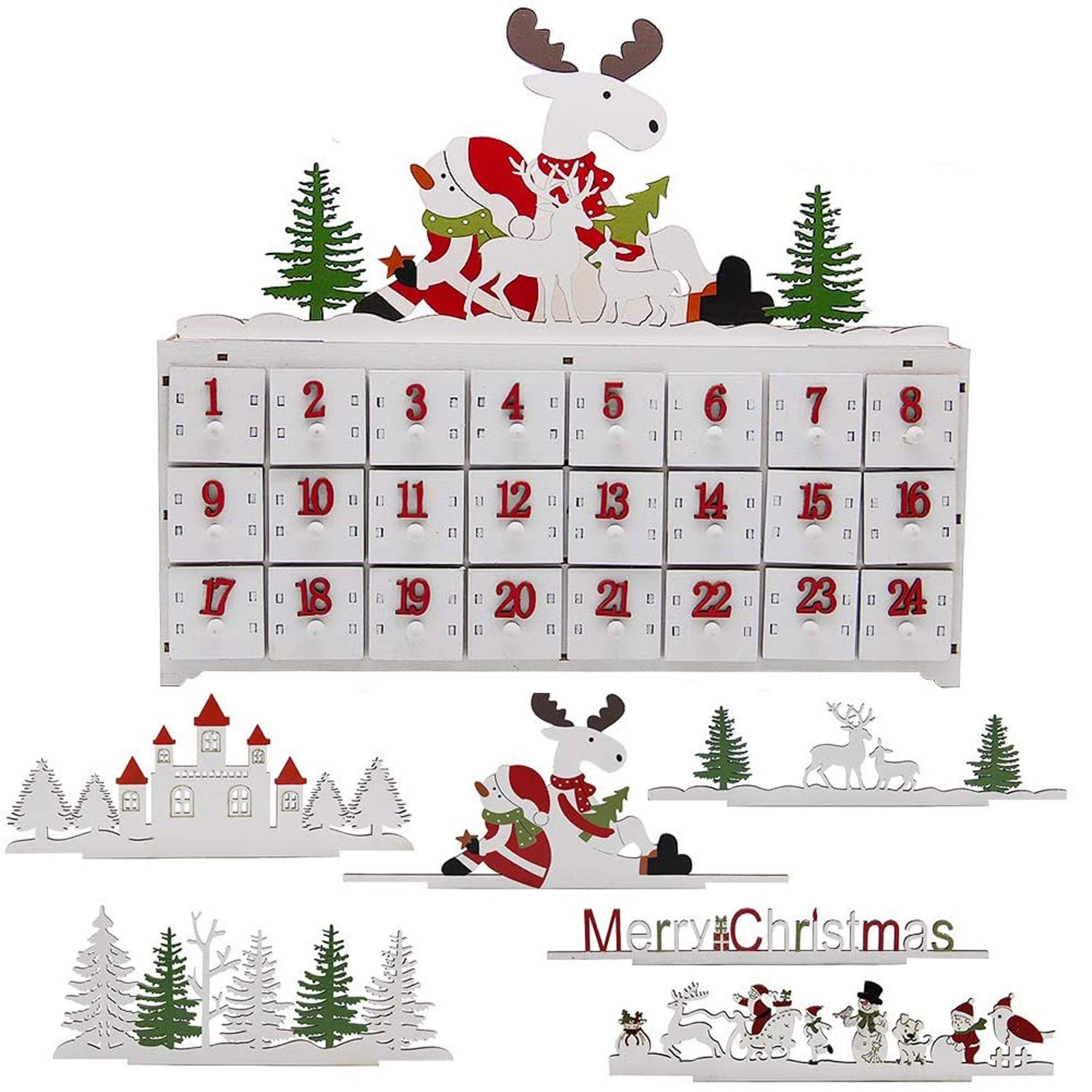 DIY Wooden Advent Calendar with Changeable Top Decoration - Christmas Countdown Holiday Decor for Home, Office & Gift Giving