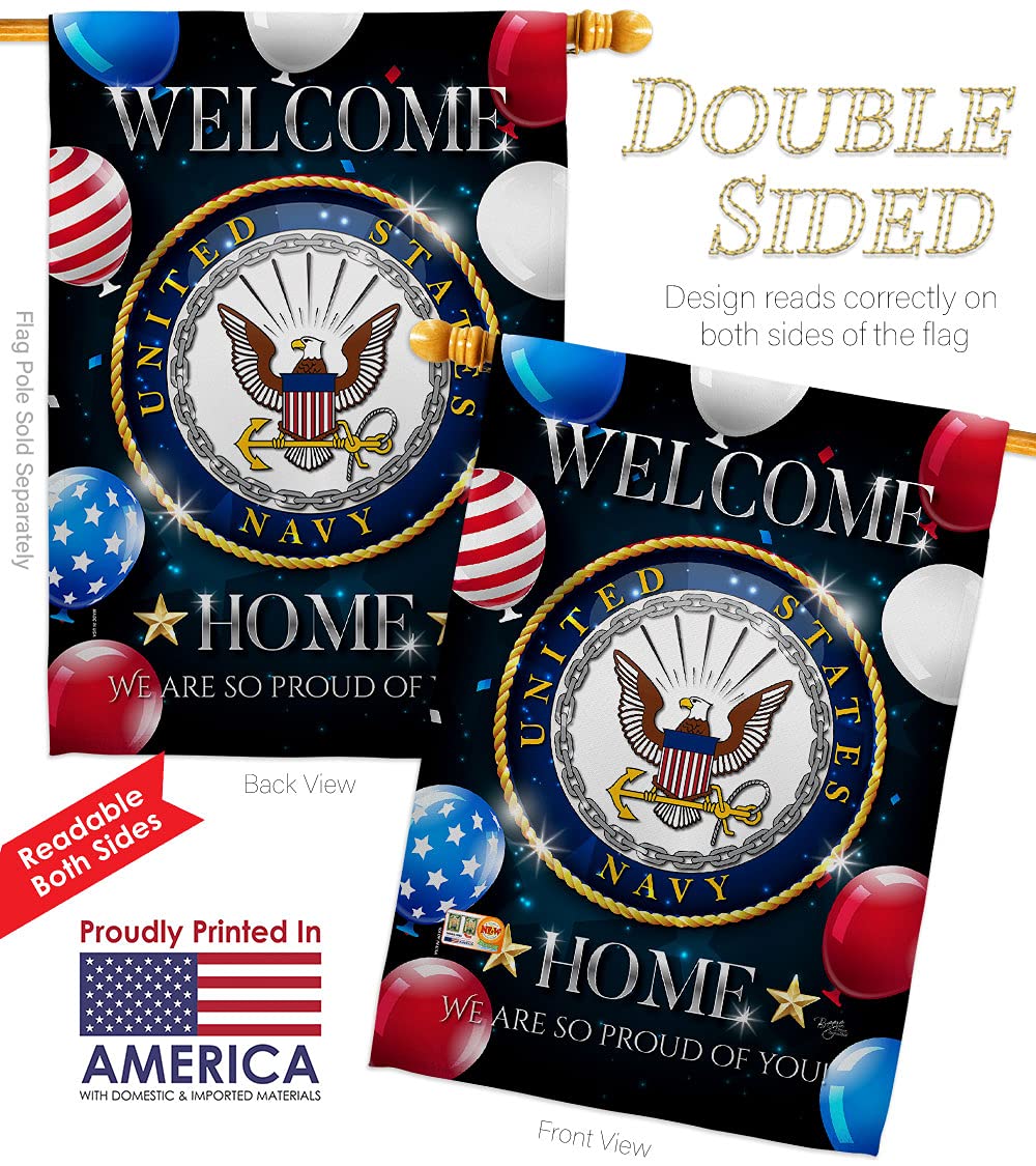 Breeze Decor Navy Welcome Home Garden House Flags Kit - USN Seabee Military Veteran Retiree Official Double-Sided Yard Banner (28