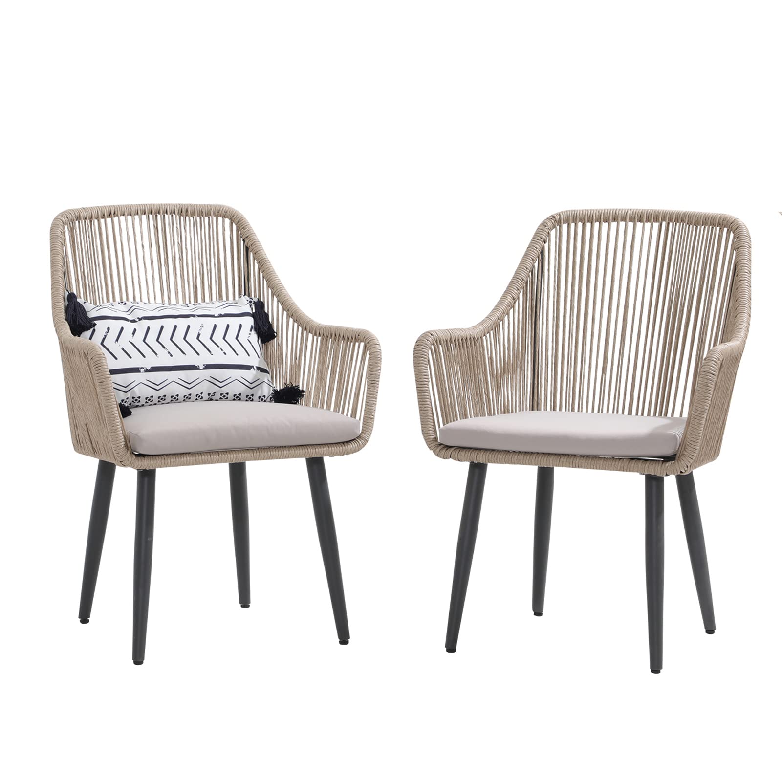 **Patiorama Outdoor Dining Chairs Set of 2 - All-Weather Woven Rattan Wicker Chairs with Armrests for Patio, Balcony, Poolside & Backyard (Tan) - Perfect for Relaxing, Entertaining & Outdoor Dining**